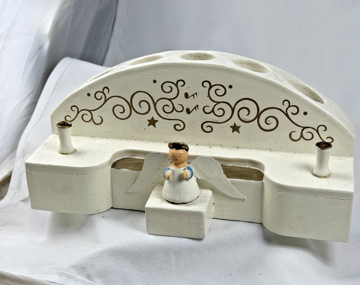 Errzgebirge Vtg. Germany Christmas  Candle Holder Altar Winged Angel Candlestick