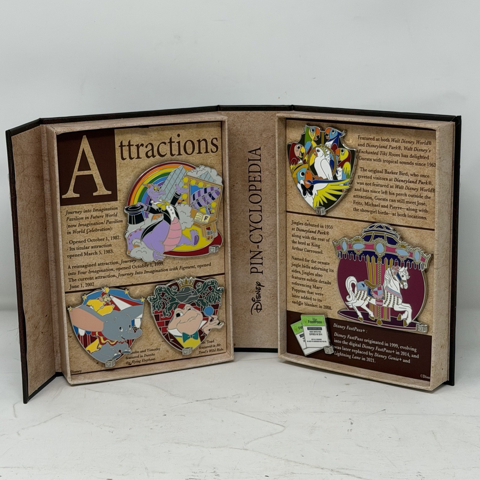 Disney A2Z Pin Event Pin-Cyclopedia Attractions Pin Set Dumbo Figment LE350 Disney A2Z Pin Event Pin-Cyclopedia Attractions Pin Set Dumbo Figment LE350