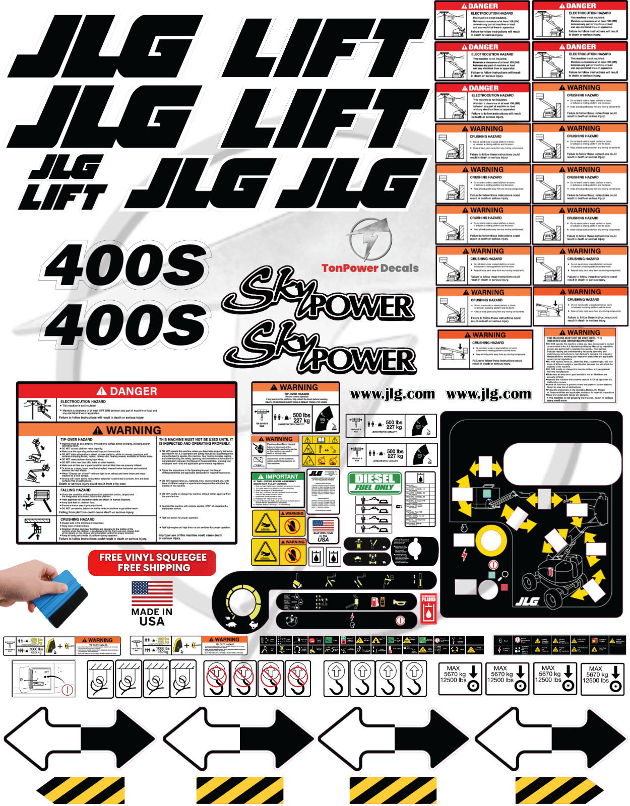 Fits JLG 400S Boom Lift Decal Kit – 3M Vinyl – 