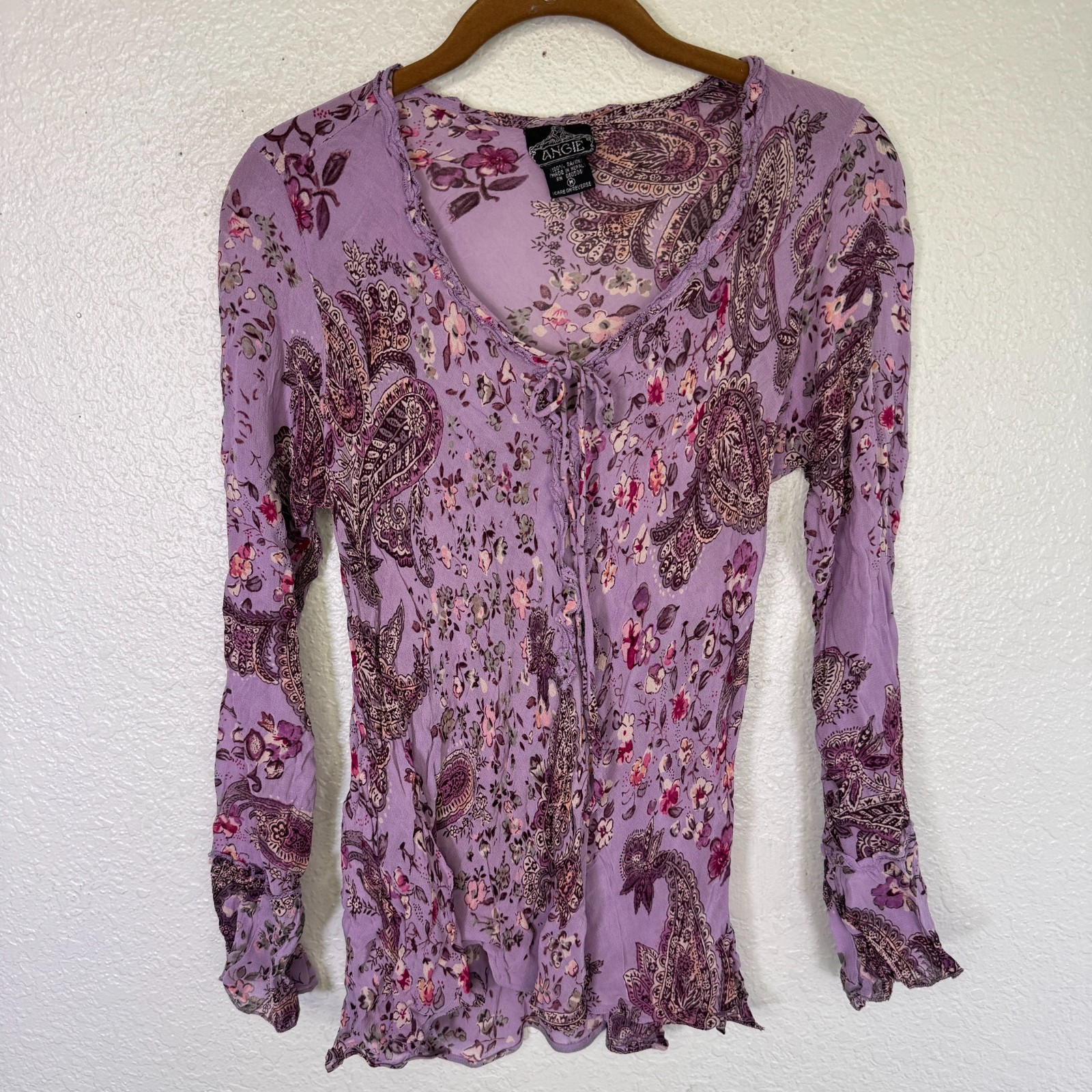 Vintage Angie Top Womens Medium Y2K Paisley Floral Boho Romantic Fairy Rayon