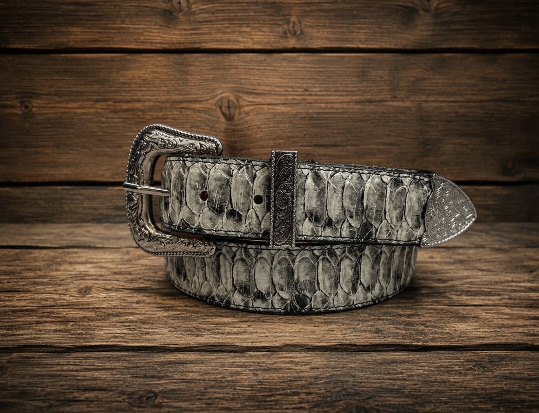 Men’s  Western Leather Belt  Python Natural Print    726B2