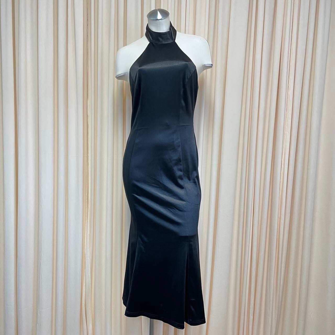 LULUS Women\'s Black Satin Evening Gown Formal Halter Open Back Dress Sz S LULUS Women\'s Black Satin Evening Gown Formal Halter Open Back Dress Sz S