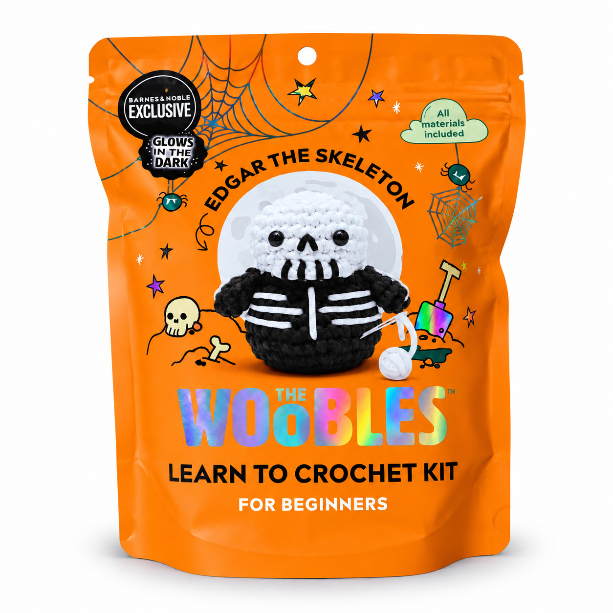 The Woobles Edgar Skeleton Learn to Crochet Kit Glow Dark B&N Exclusive NEW