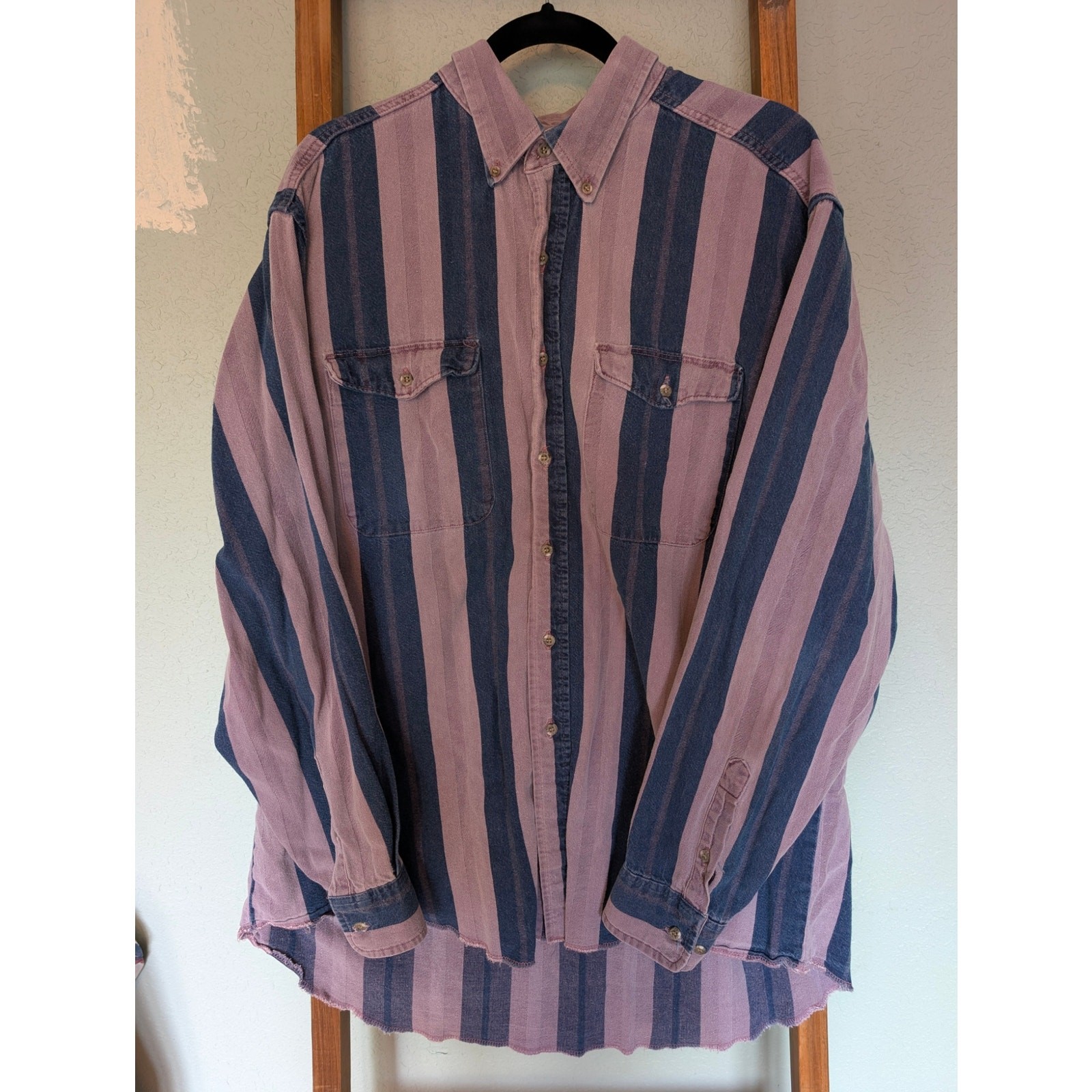Vtg Wrangler Brushpopper Button Up Rodeo Cowboy Western Shirt Striped XL 18-35