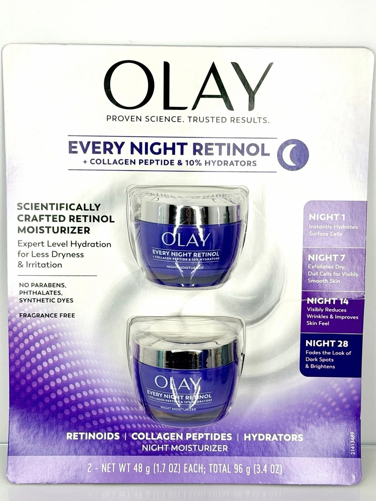 Olay Every Night Retinol Night Moisturizer 1.7 oz 2 Pack Collagen Peptide Sealed