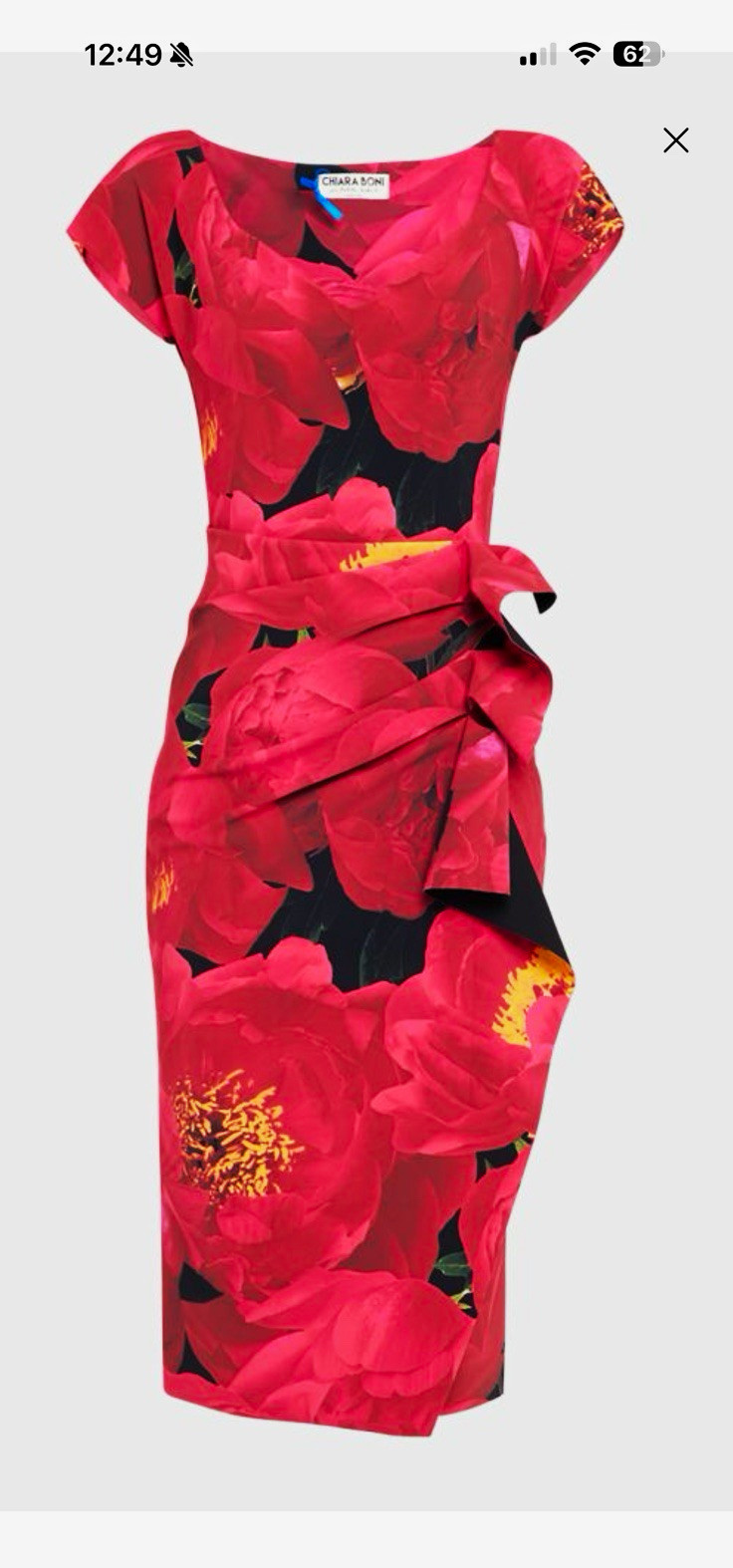 Chiara Boni red/Pink Floral Ruffle V-Neck Cap Sleeve Sheath Dress, Knee Size 12