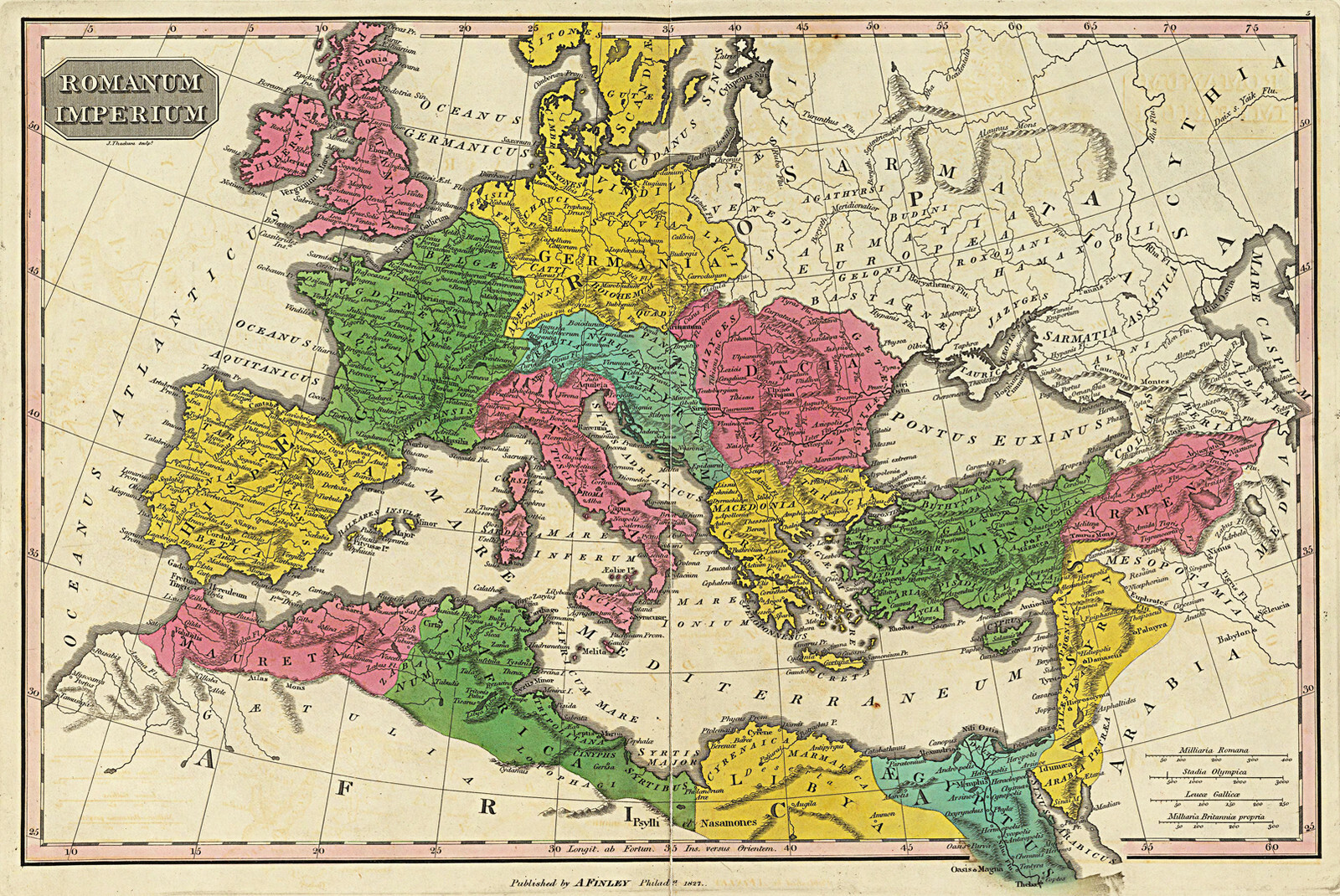 1831 Map of the extent of Roman Empire by region Wall Art Poster Print Decor