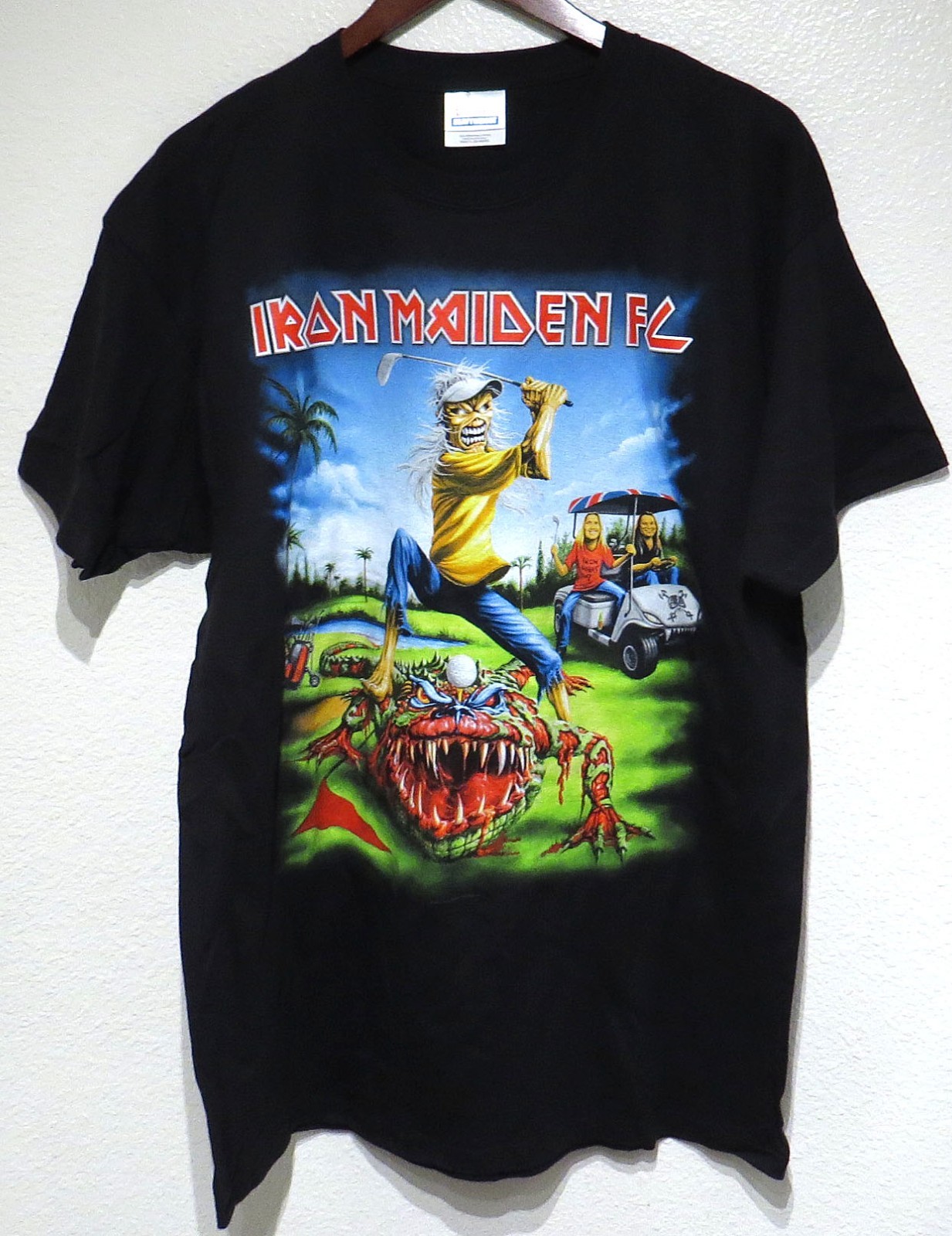 vtg Iron Maiden FC FLORIDA EDDIE GOLF t-shirt 2011 Final Frontier Dates FAN CLUB