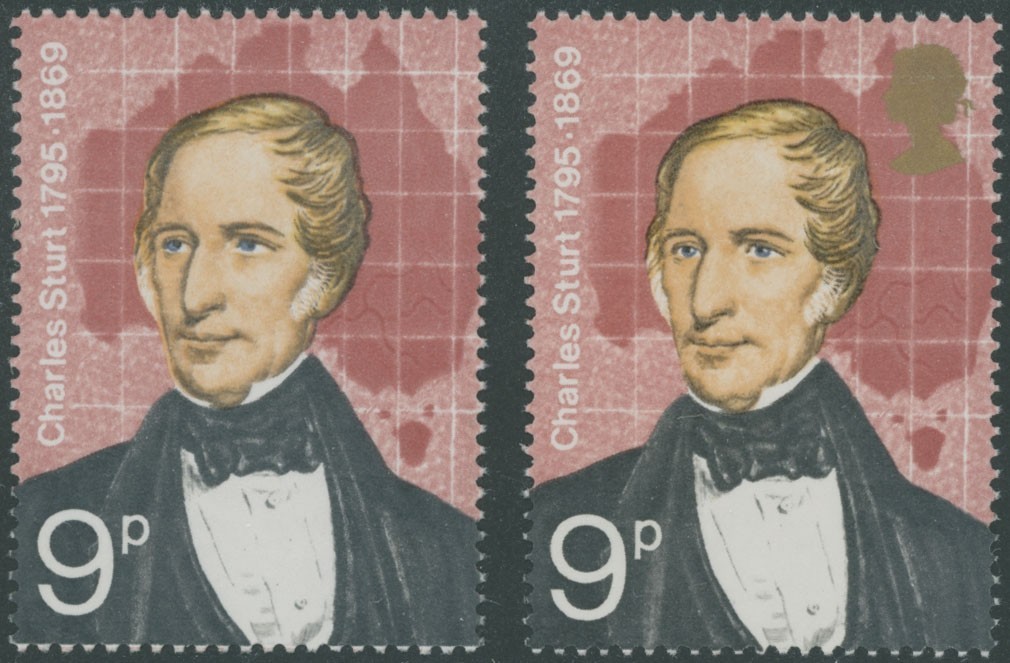 1973, GREAT BRITAIN EXPPLORER-CHARLES STURT, GOLD COLOR OMITTED, NH, SG#927a