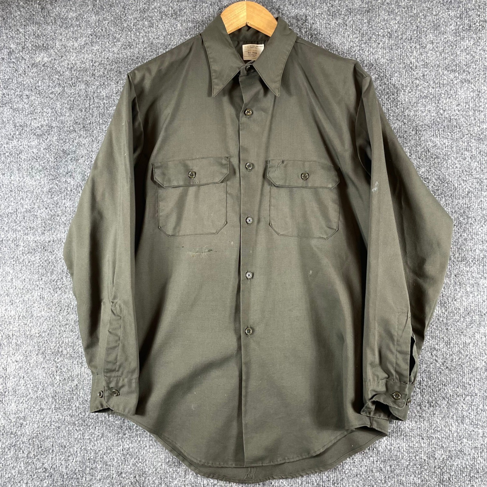 Vintage Big Mac Shirt Mens Large Olive Green Work Long Sleeve Button Down 70s