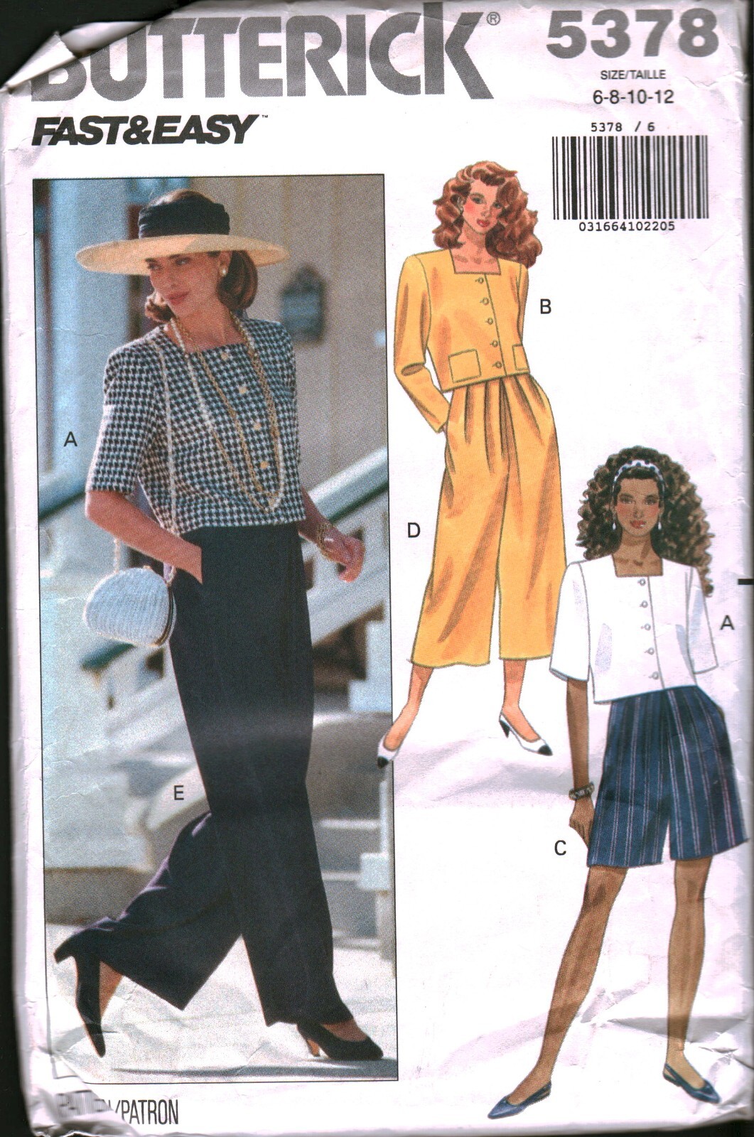 5378 Vintage Butterick Sewing Pattern Misses Loose Fitting Top Shorts Pants 6-12