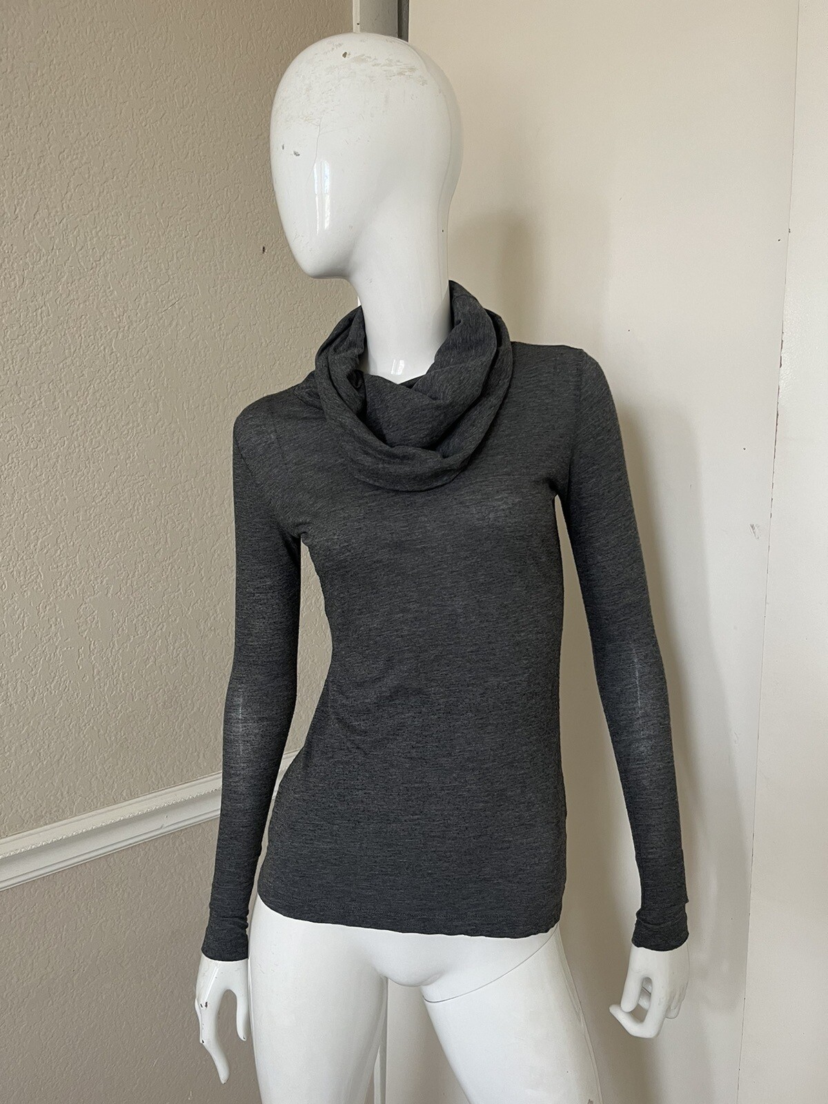 Stephanie B Peru RARE Heather Gray Pima Cotton Knit Cowl Neck Pullover Top XS