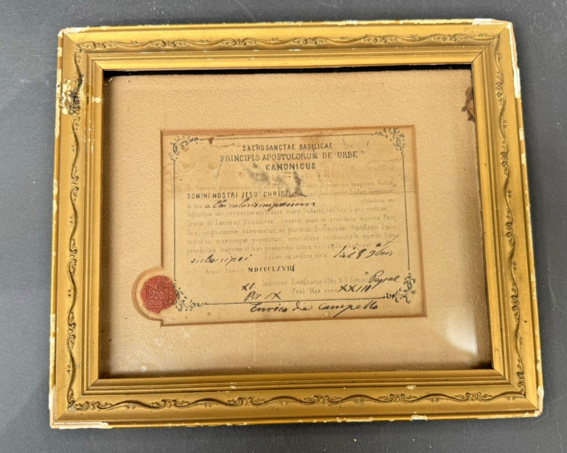 Rare 1868 Vatican Holy Face Certificate – Enrico Campello – St. Peter's Basilica