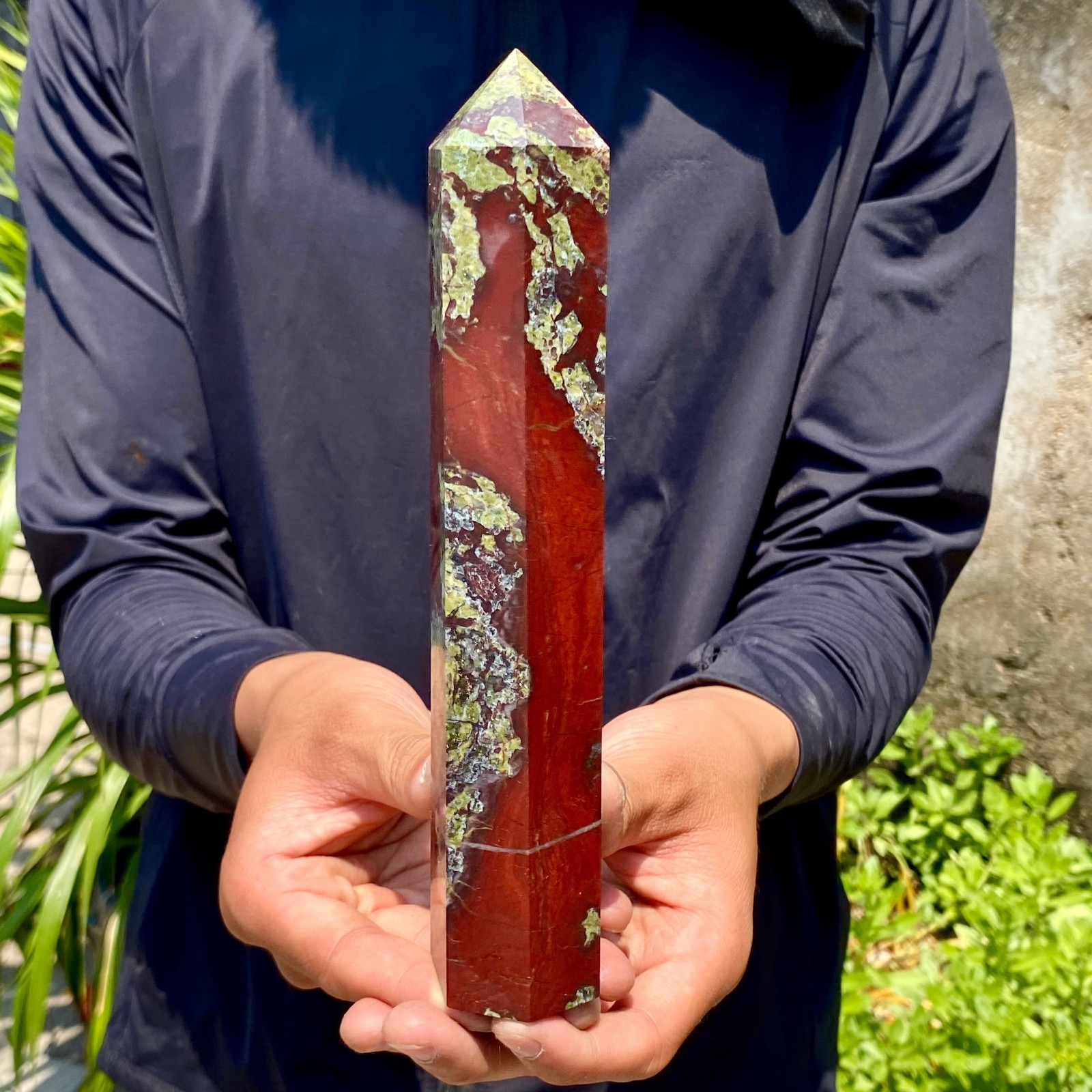 1.37LB Large Natural Dragon Blood Column Obelisk Crystal Column Wand Point Heali