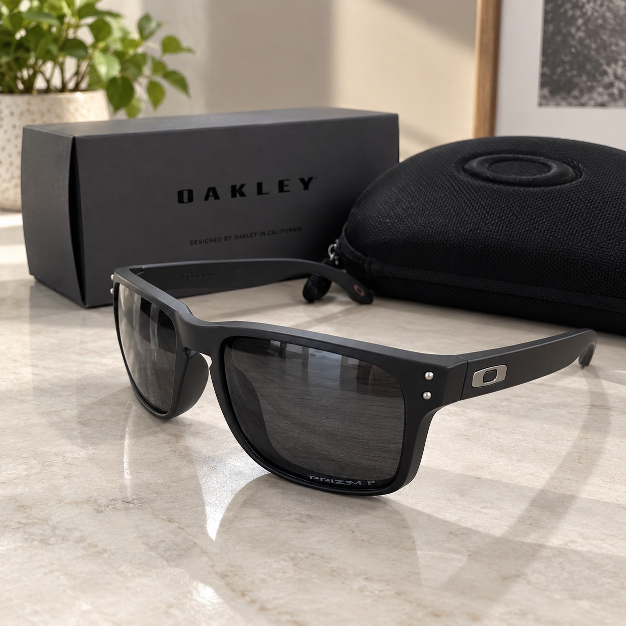 Oakley Holbrook Matte Black Prizm Black Polarized Sunglasses OO9102 With Case