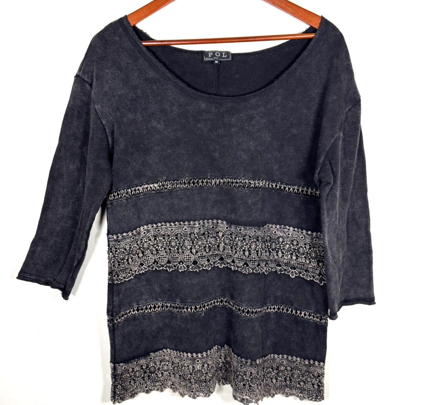 POL Anthropology Black Tunic Boho Women\'s Top Size Medium 100% Cotton