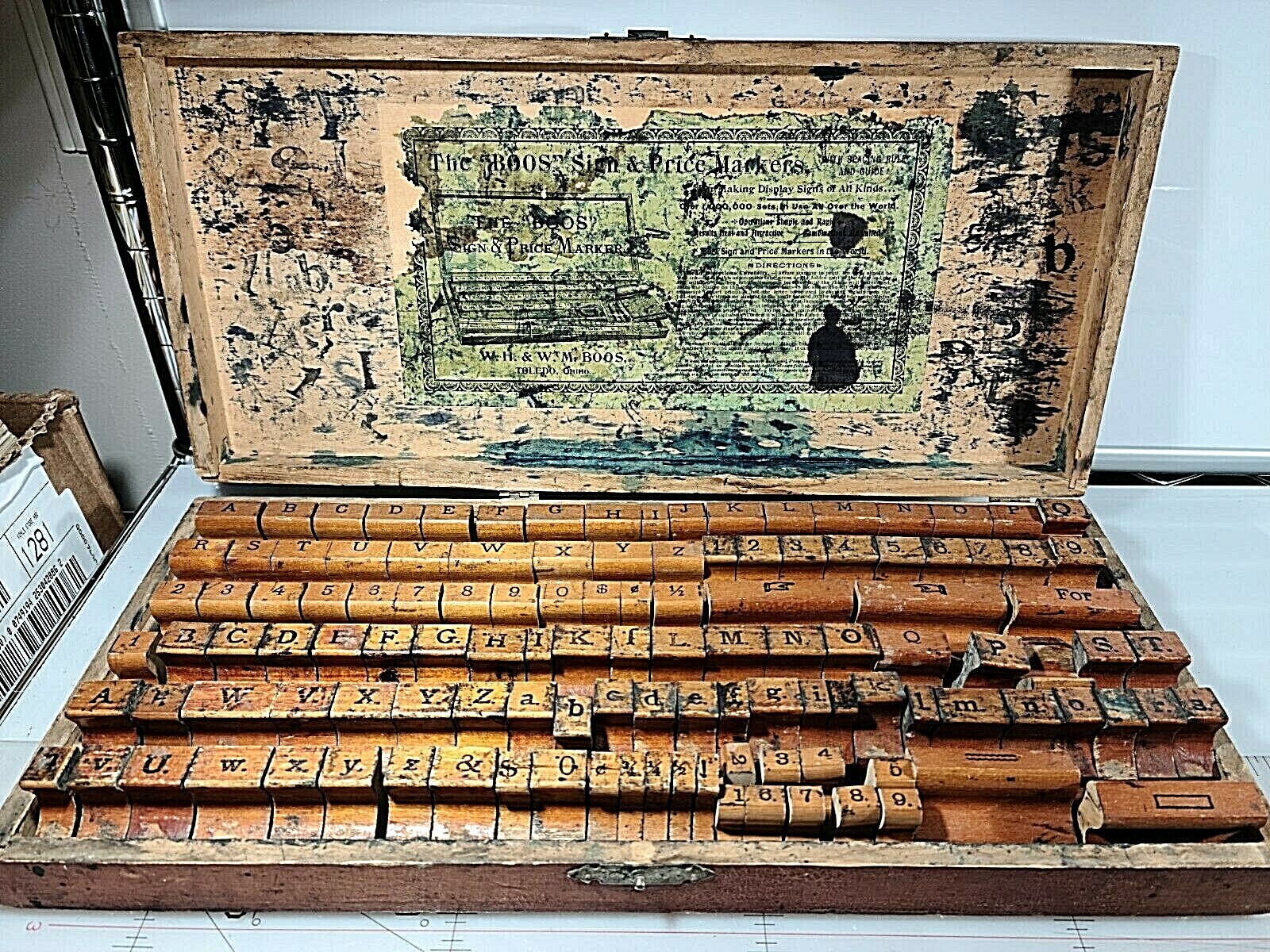 Antique Boos Wooden Rubber Stamp Kit Wood Box 100+ Stamps Toledo Ohio