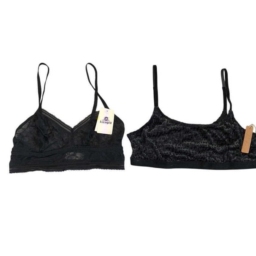 SKIMS b.tempt\'d Bralette Bundle Women M L Black Velvet Lace Soot Monogram NWT