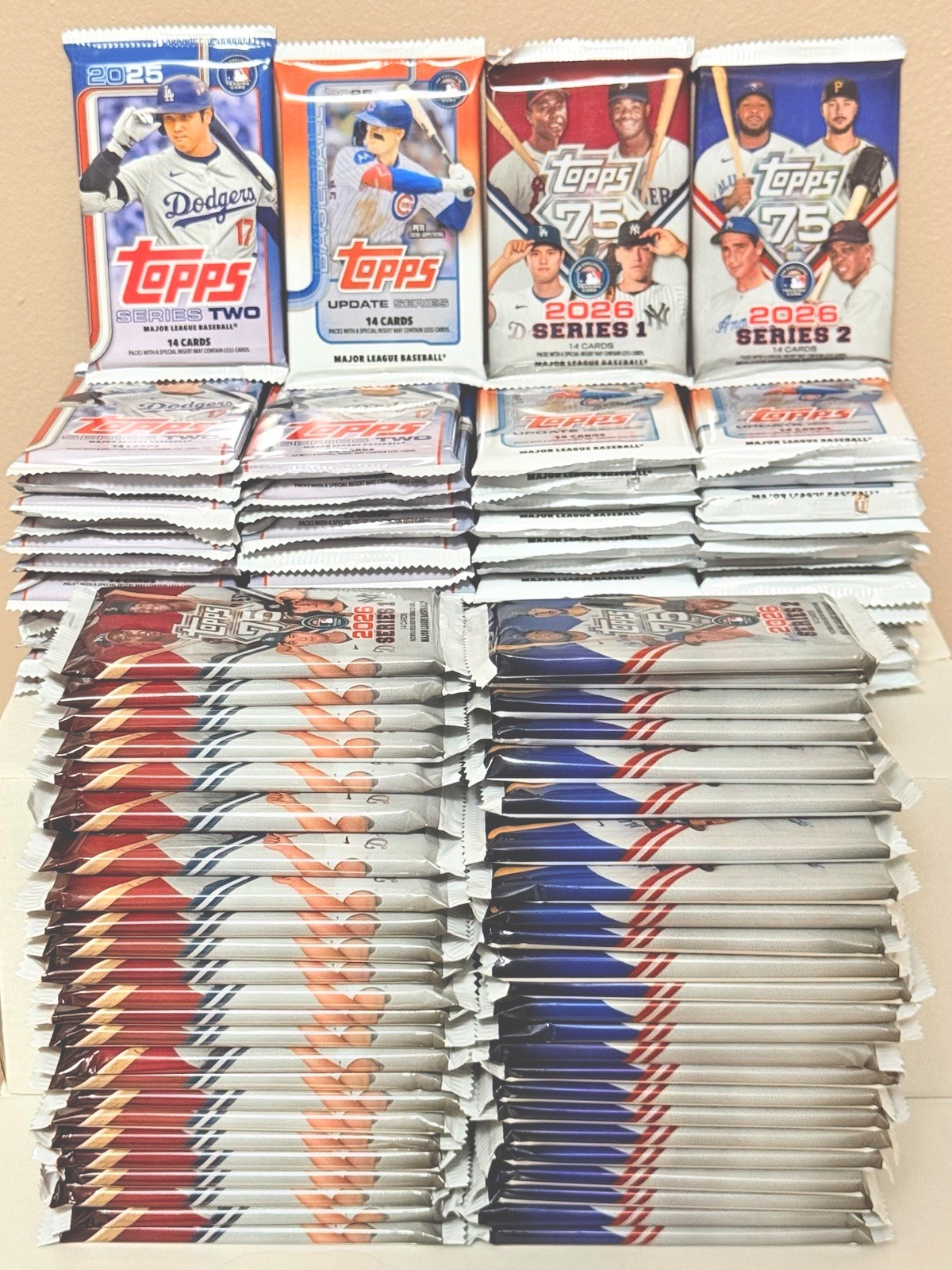 2025–2026 Topps (100) Pack Lot—25x 2025 Topps Series 2, US, 2026 S1, 2026 S2