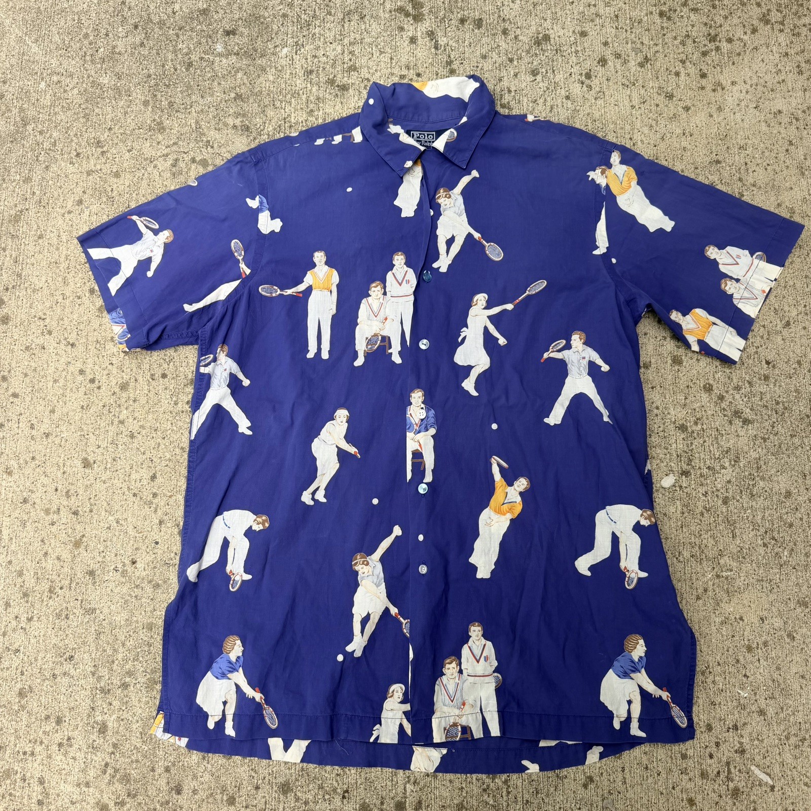 90s Polo Ralph Lauren Tennis US Open Overprint Button Up Rayon Shirt Made In USA