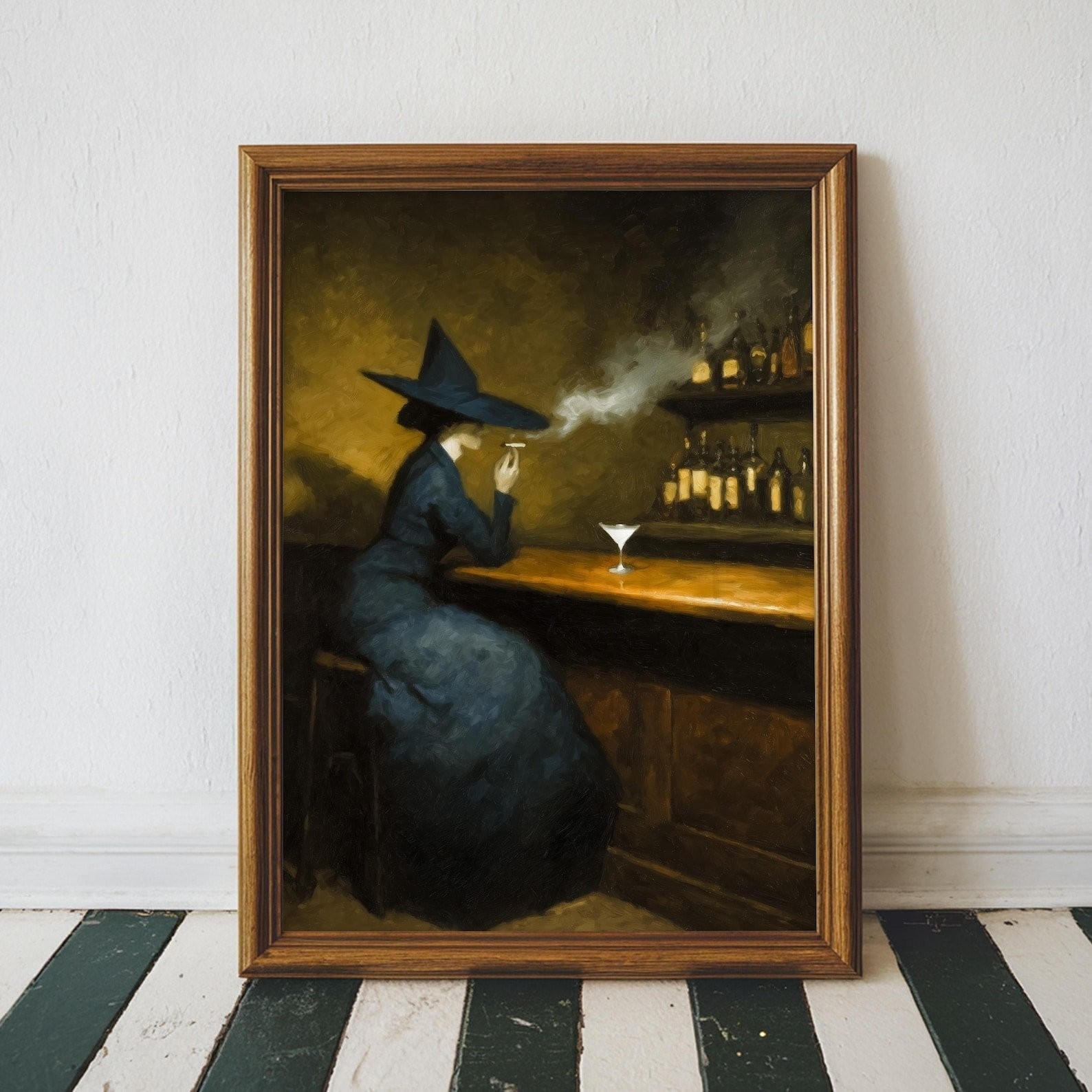 Vintage Witch Wall Art, Gothic Martini Bar Print, Dark Academia Decor