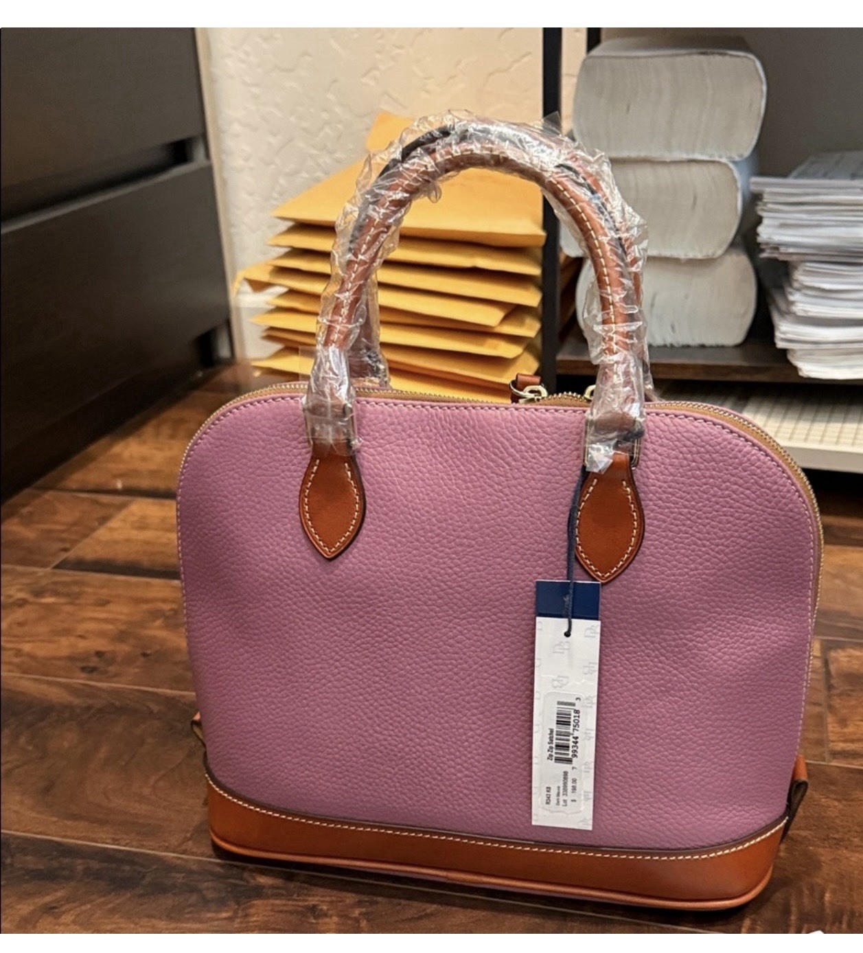 NWT Dooney & Bourke Zip Zip Satchel Coral Pebbled Leather Dome Bag Model R343 CR