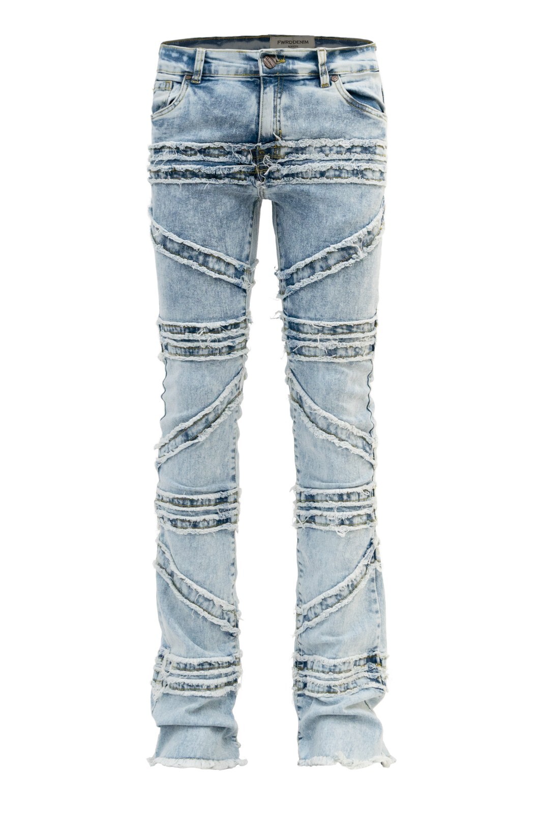 FWRD DENIM Men\'s Stacked Crossover Raw Edge Comfortable Denim Jeans FW330216A