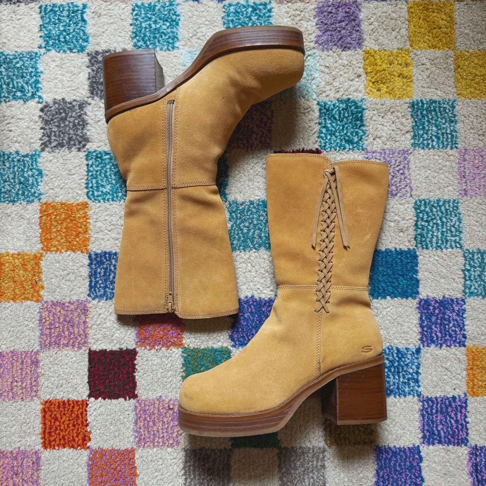 RARE Vintage Y2K Skechers Somethin\' Else Tan Suede Platform Boots Women\'s Size 8