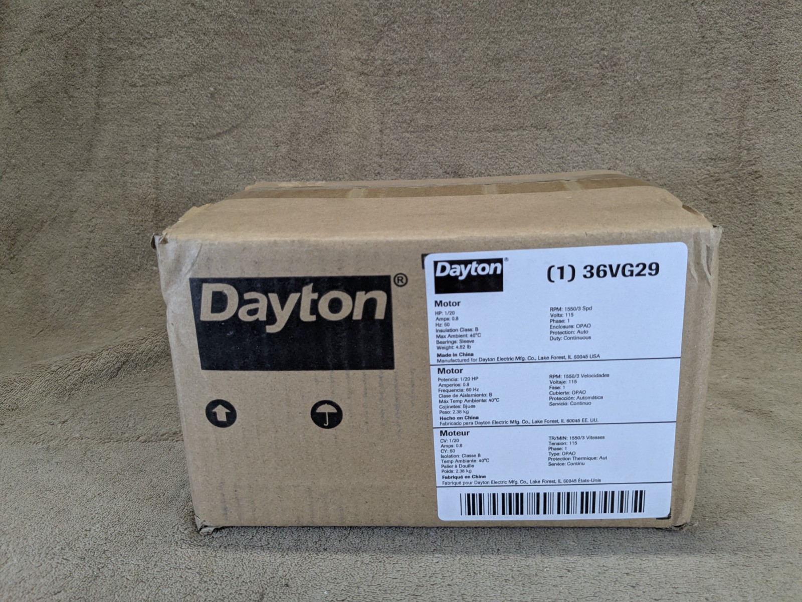 DAYTON 36VG29 HVAC Motor 115V - 1/20 HP - 1550 RPM - 3 Speed - 1/2\