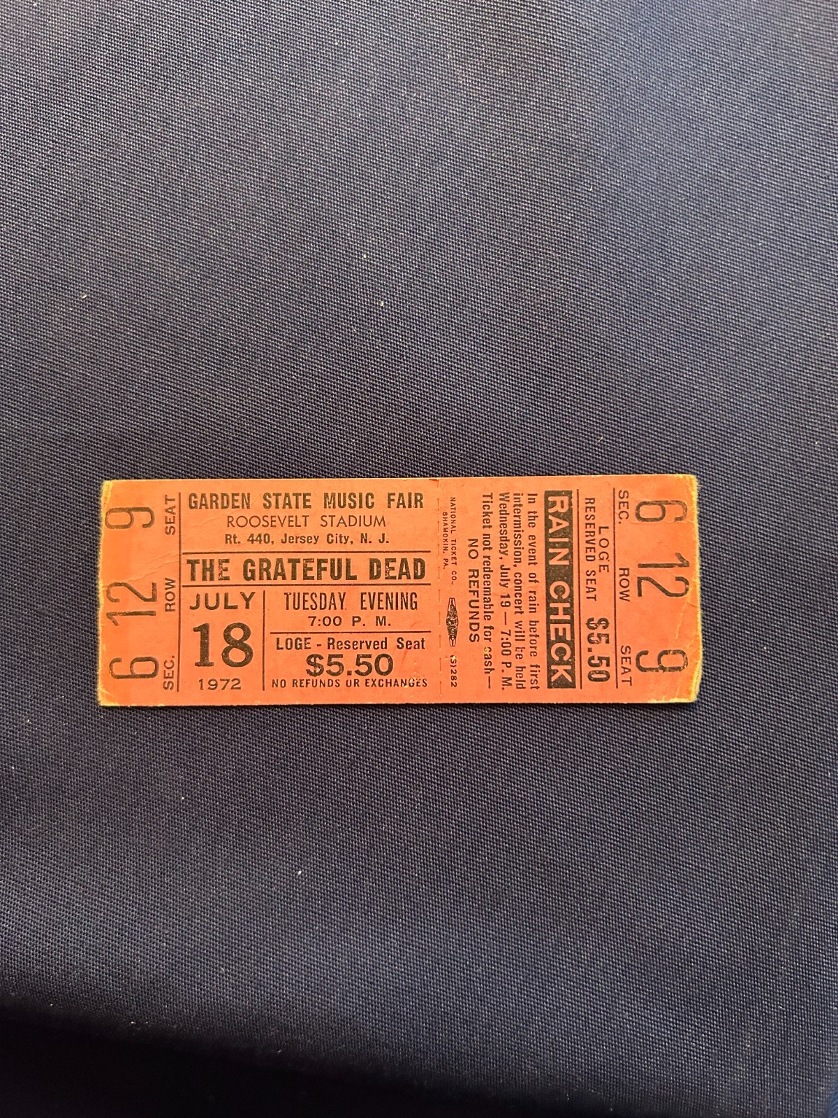 GRATEFUL DEAD July 18 1972 Roosevelt Stadium NJ Complete Unused Concert Ticket GRATEFUL DEAD July 18 1972 Roosevelt Stadium NJ Complete Unused Concert Ticket