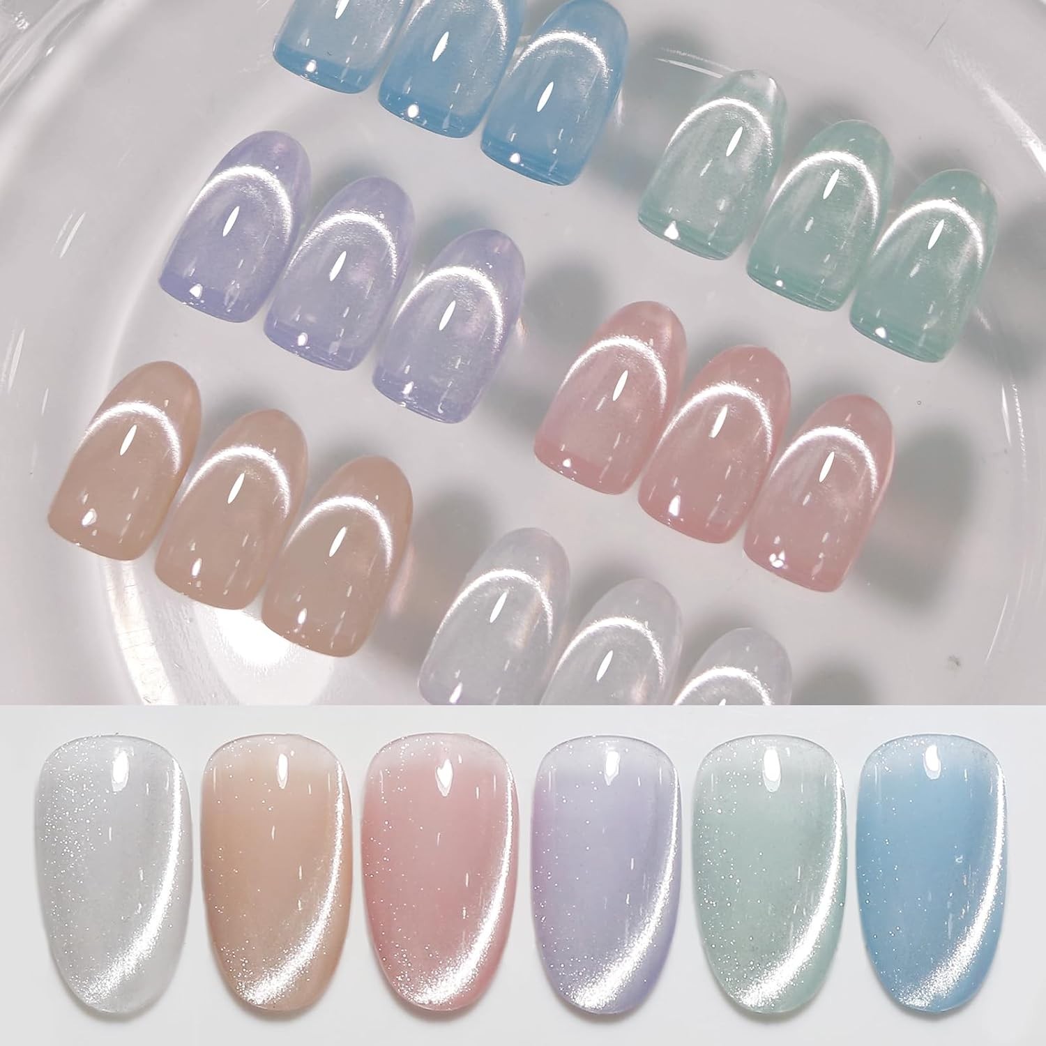 Cat Magnetic Eye Gel Nail Polish Set 6 Colors Pastel Milky Blue Cat Magnetic Eye Gel Nail Polish Set 6 Colors Pastel Milky Blue