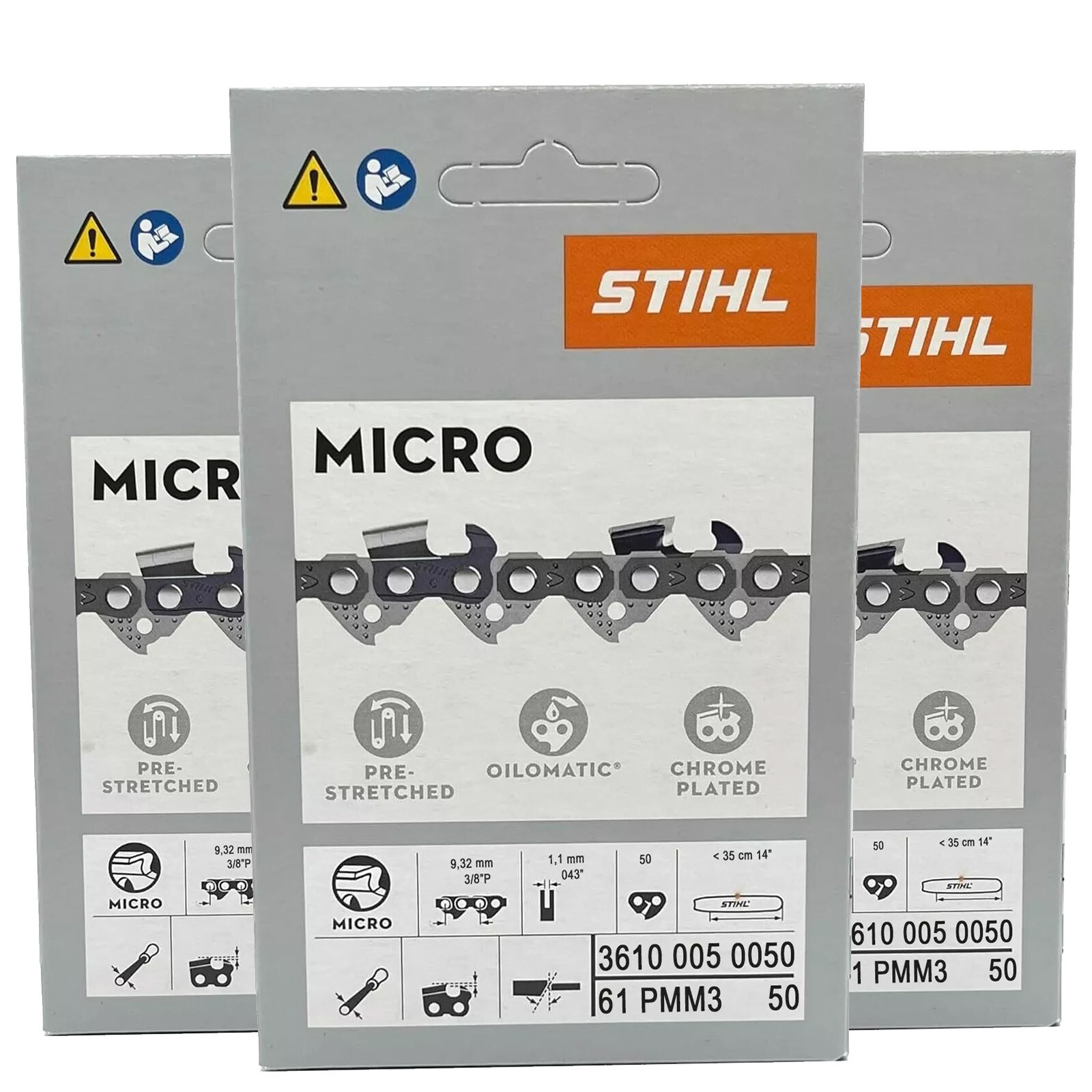 61PMM3 50DL 3 pcs x STIHL 3/8″P 1.1 mm Chain for 14\