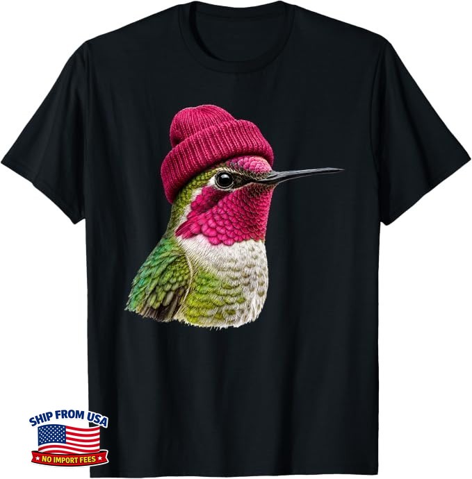 90\'s Anna\'s Hummingbird Wearing Beanie Bird Lover Vintage T-Shirt