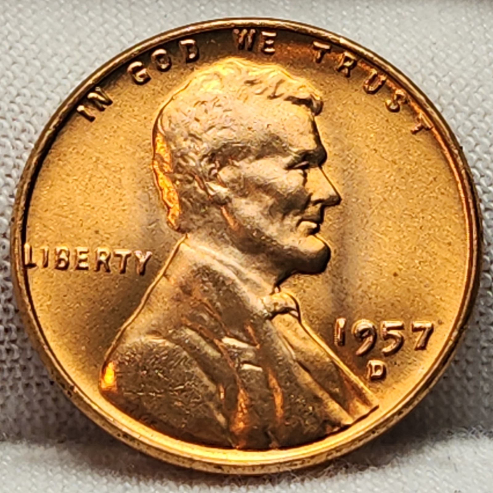 1957 D Unc BU Lincoln Wheat Cent from OBW Roll Red Uncirculated US Coin ZF-57Ma