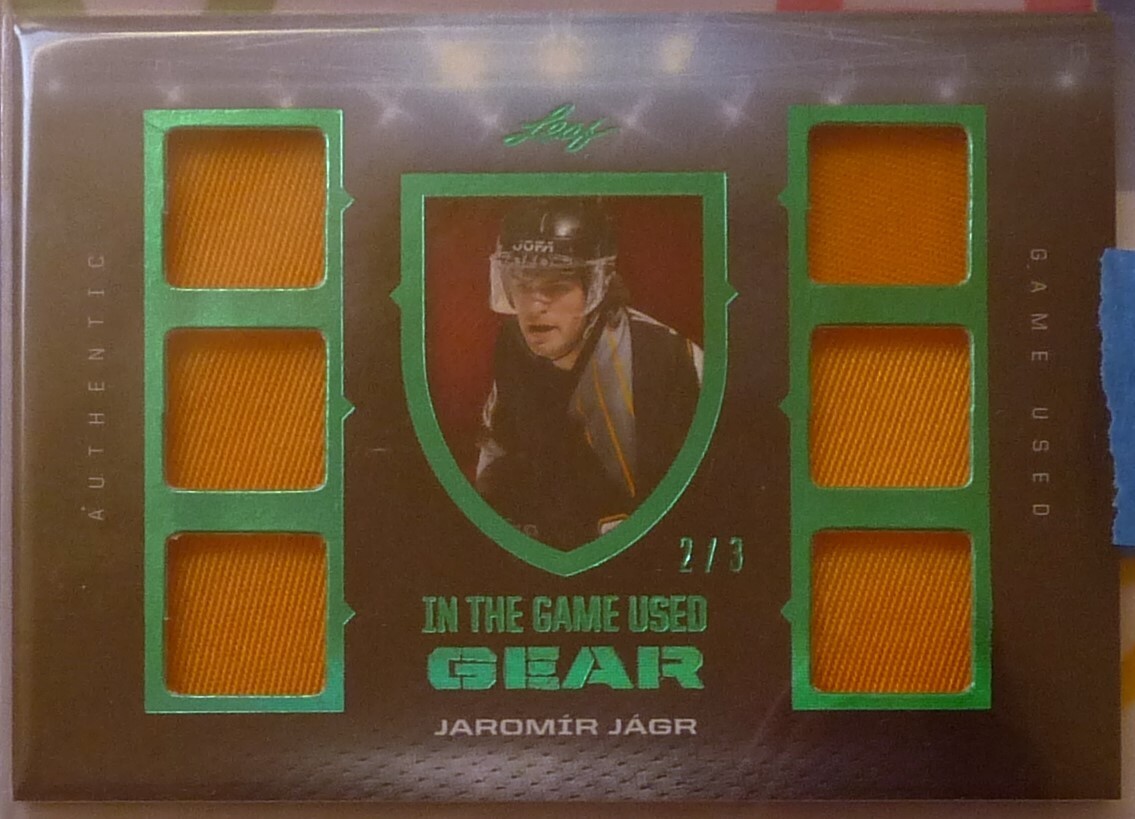 Jaromir Jagr 2023 Leaf ITG-Used Gear EMERALD SPECTRUM PATCH 2/3 Penguins