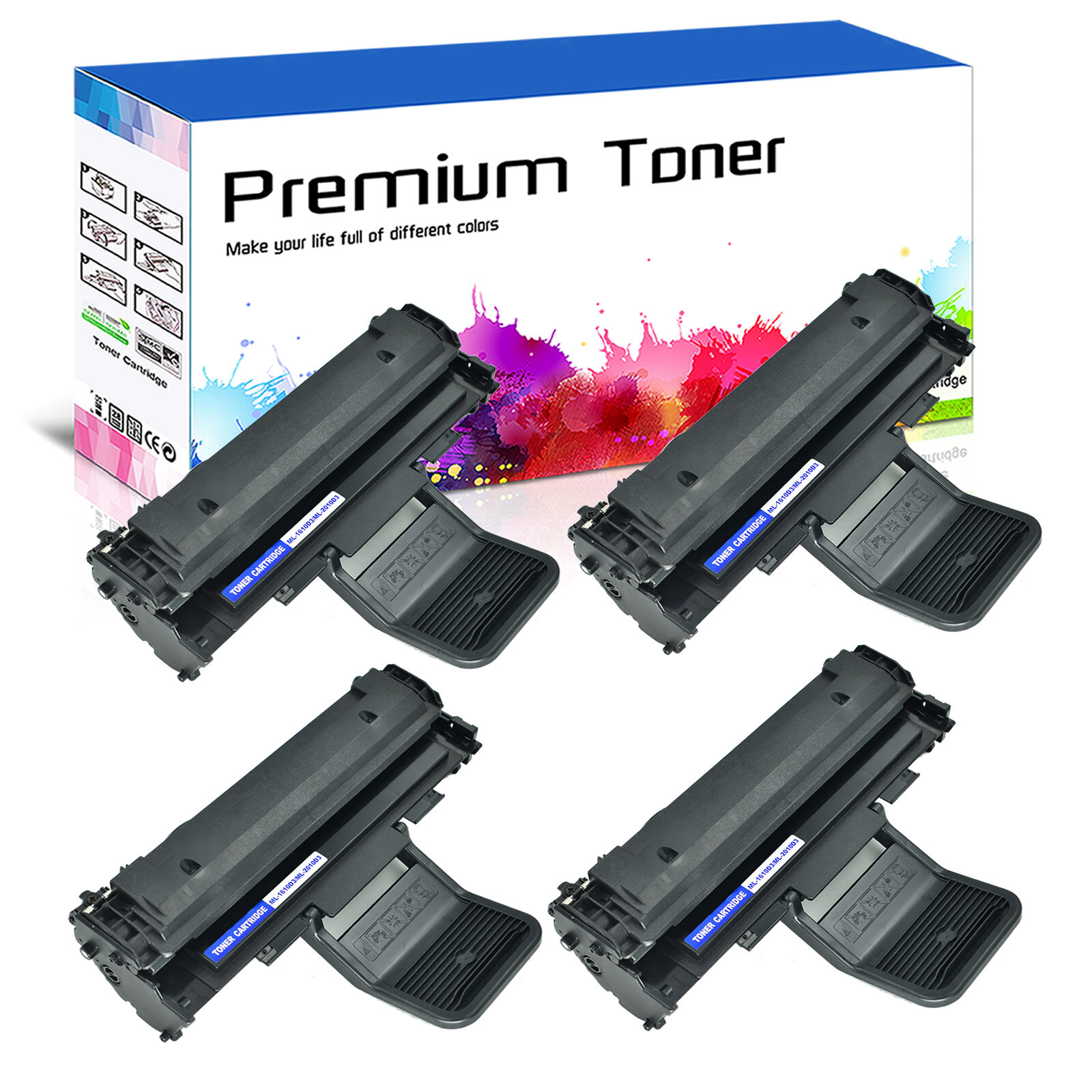 4PK Black ML1610 ML-2010 Toner Cartridge for Samsung ML-1625 ML-2010D3 ML-2510