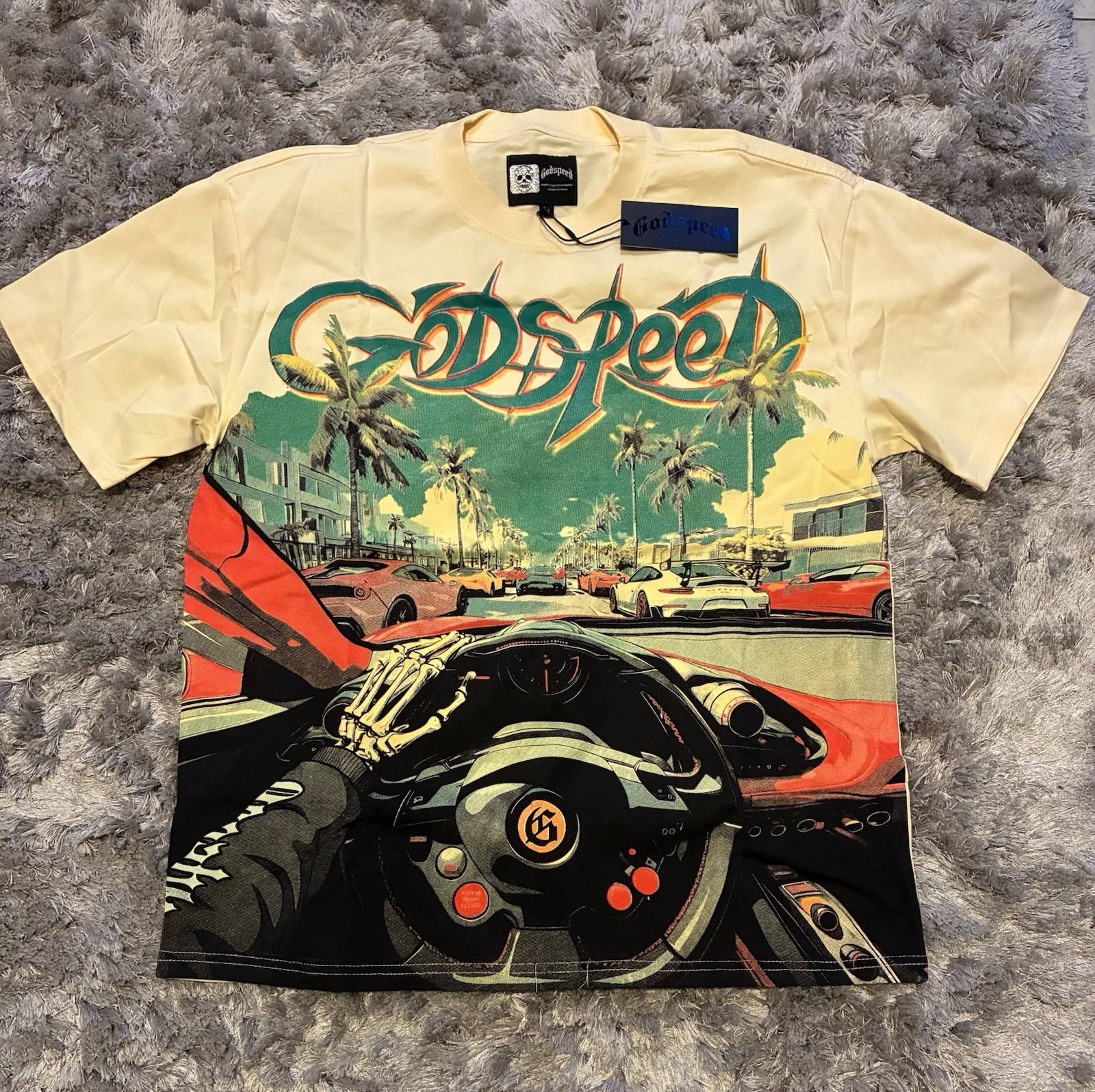 Godspeed Super Run Sunday Graphic Print Crew Neck T-Shirt Beige Men’s M