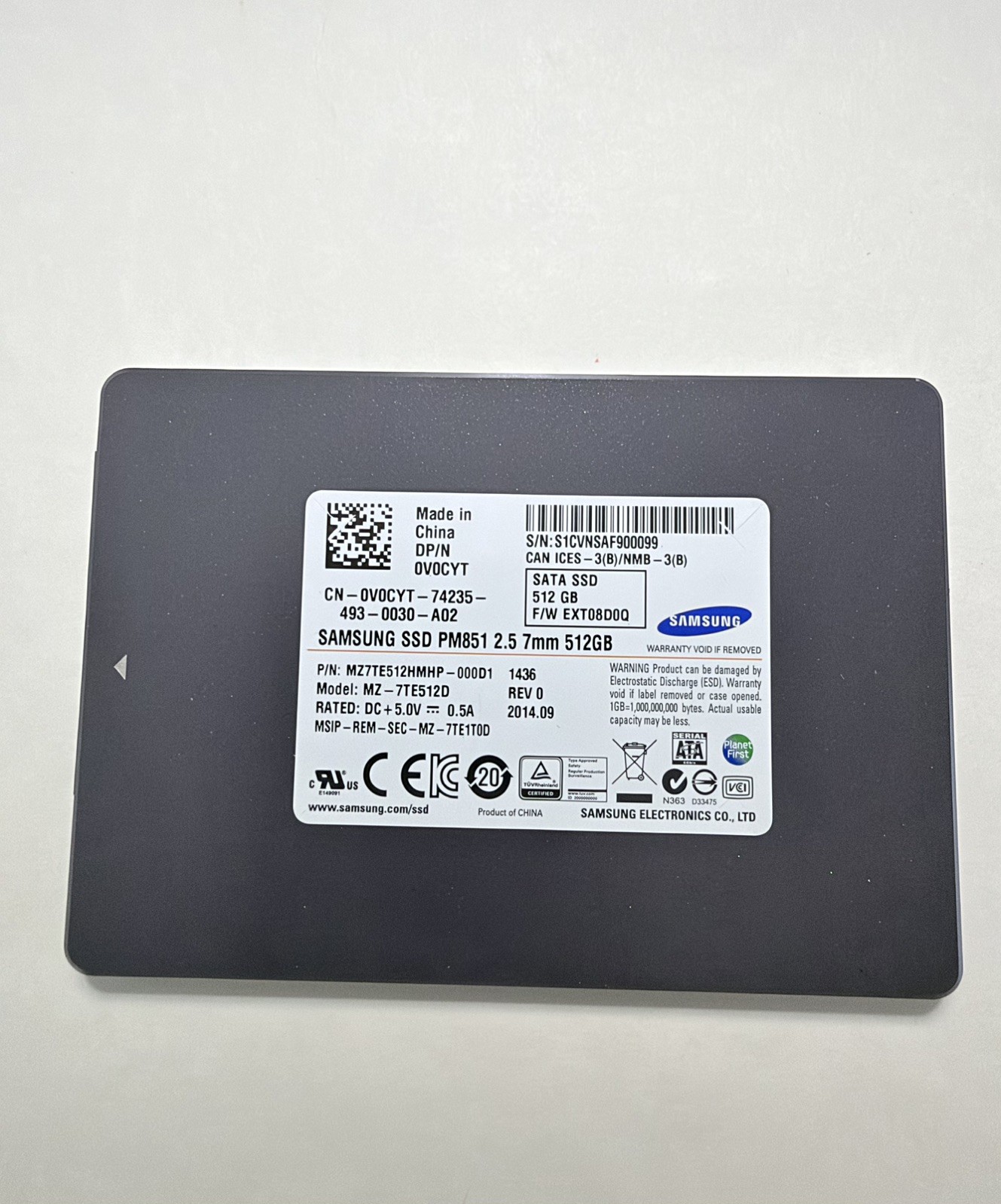 Samsung PM851 512GB SSD SATA 2.5 MZ7TE512HMHP-000D1 MZ-7TE512D
