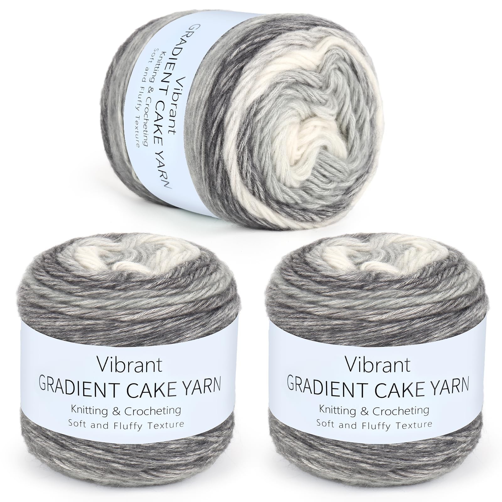 Aeelike Cake Yarn for Crocheting, Soft Ombre 3 pcs, Grey White Gradient