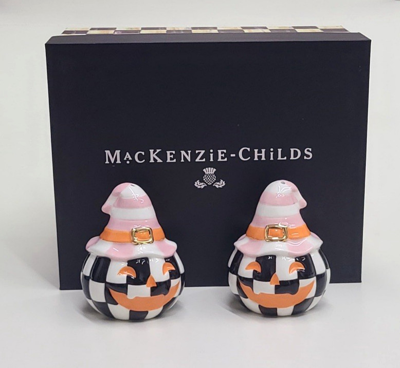 Mackenzie Childs Trick Or Treat Happy Jack Salt & Pepper Set
