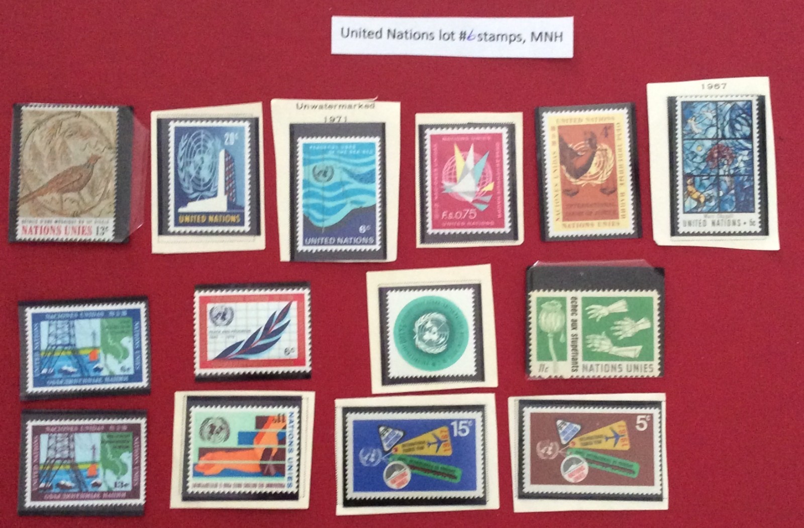 UNITED NATIONS NY 14 STAMPS MINT.30 YRS or OLDER.LOT #6. 