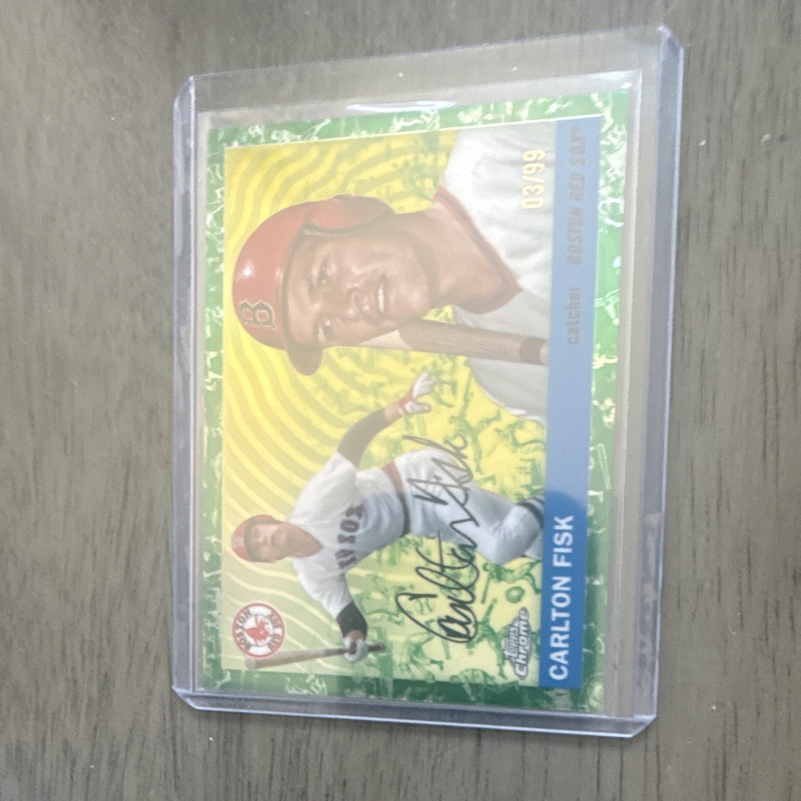 2025 Topps Chrome Platinum Carlton Fisk #357 Green Vibrations Refractor /99