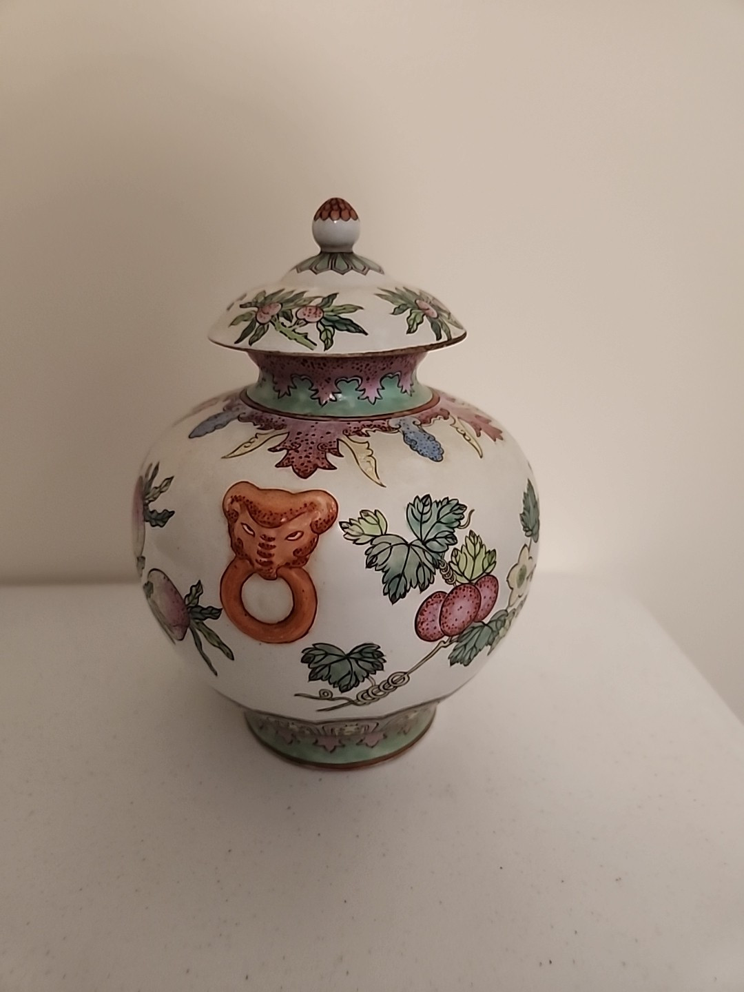 China Chinese Qing Dynasty Famille Rose Porcelain Pot Vase W/ Lid & Animal Head