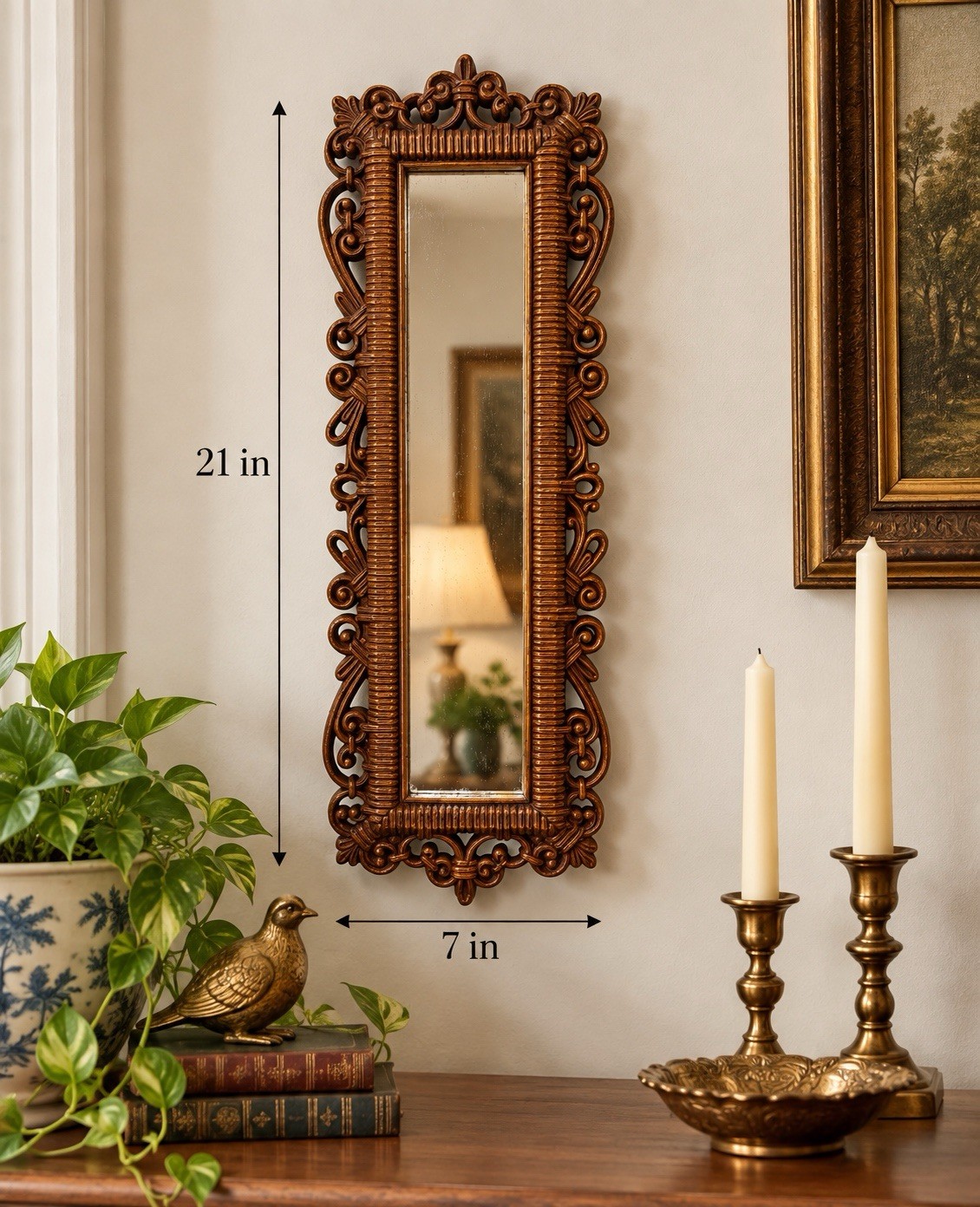 Vtg 1978 Dart Brown Faux Bamboo Wicker Mirror 21\ Vtg 1978 Dart Brown Faux Bamboo Wicker Mirror 21\