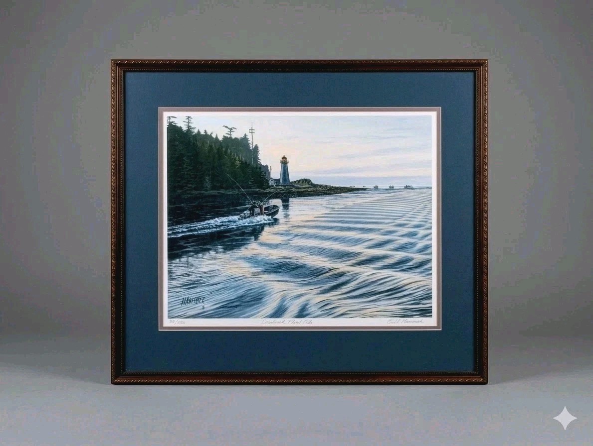 Signed Bill Maximick Numbered Lighthouse Art  Framed Nautical boat Fishing PNW