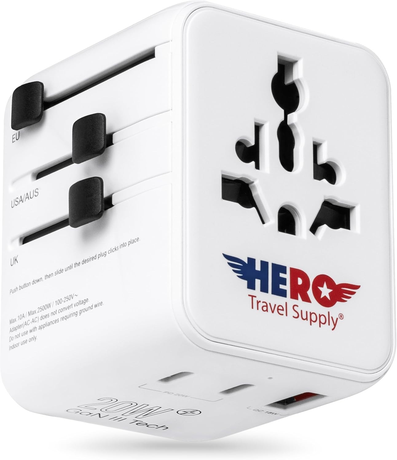 International Travel Power Adapter for Europe UK US AUS Asia 3x USB C 20W Fuse