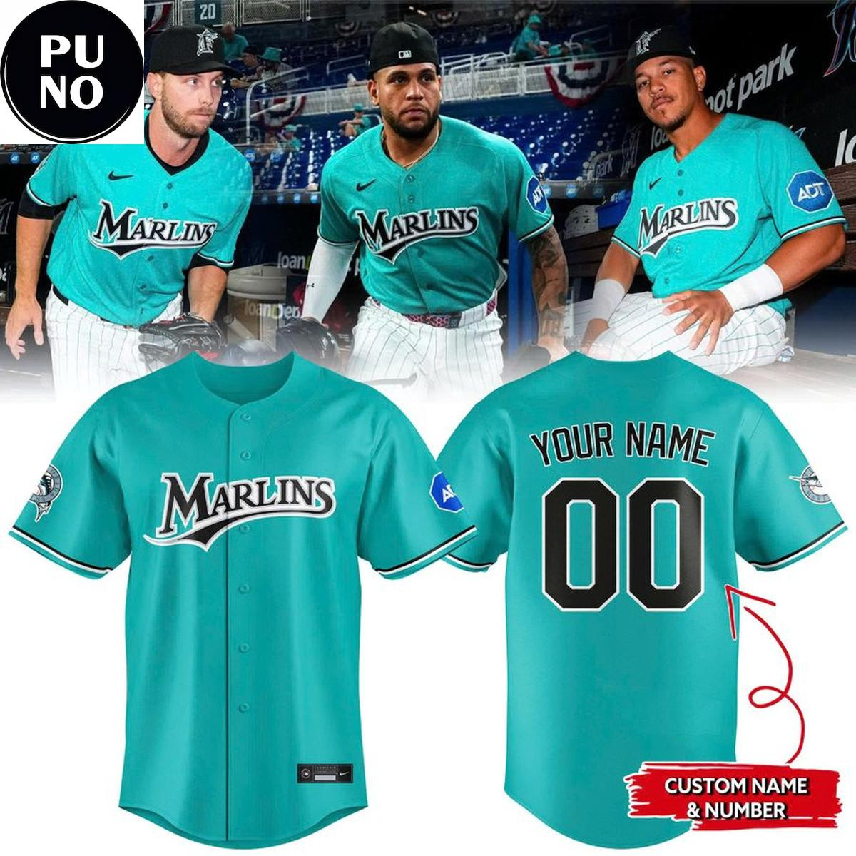 Custom Name - Marlins Teal Time 2026 Fightin’ Fish Through Every Baseball Jersey