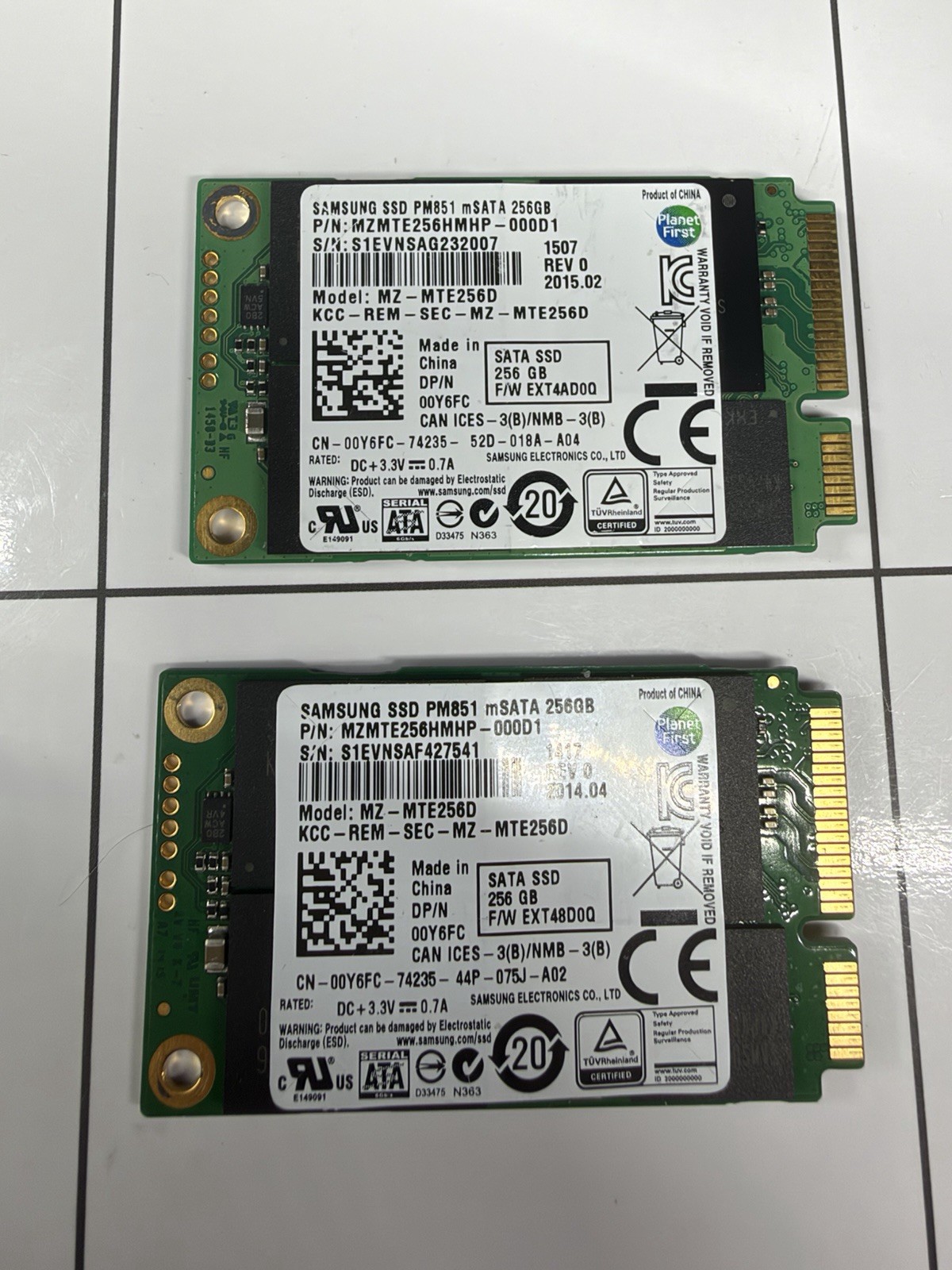 Lot Of 2 = mSATA Samsung PM851 256GB (MZMTE256HMHP) SSD Dell 00Y6FC 96/92% Lot Of 2 = mSATA Samsung PM851 256GB (MZMTE256HMHP) SSD Dell 00Y6FC 96/92%