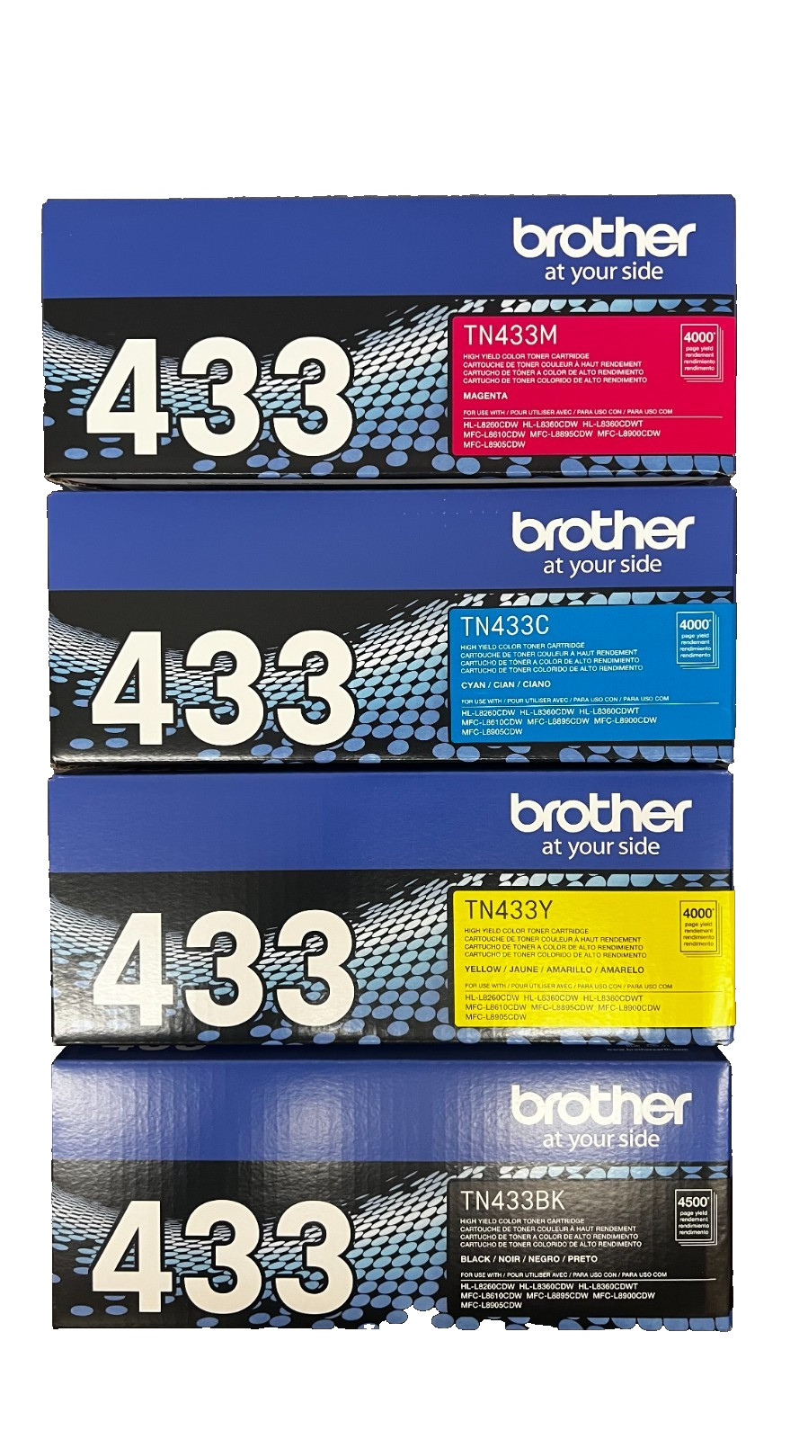 NEW Brother TN433 High Yield BLACK CYAN MAGENTA CYAN Cartridge Set - 4 Piece