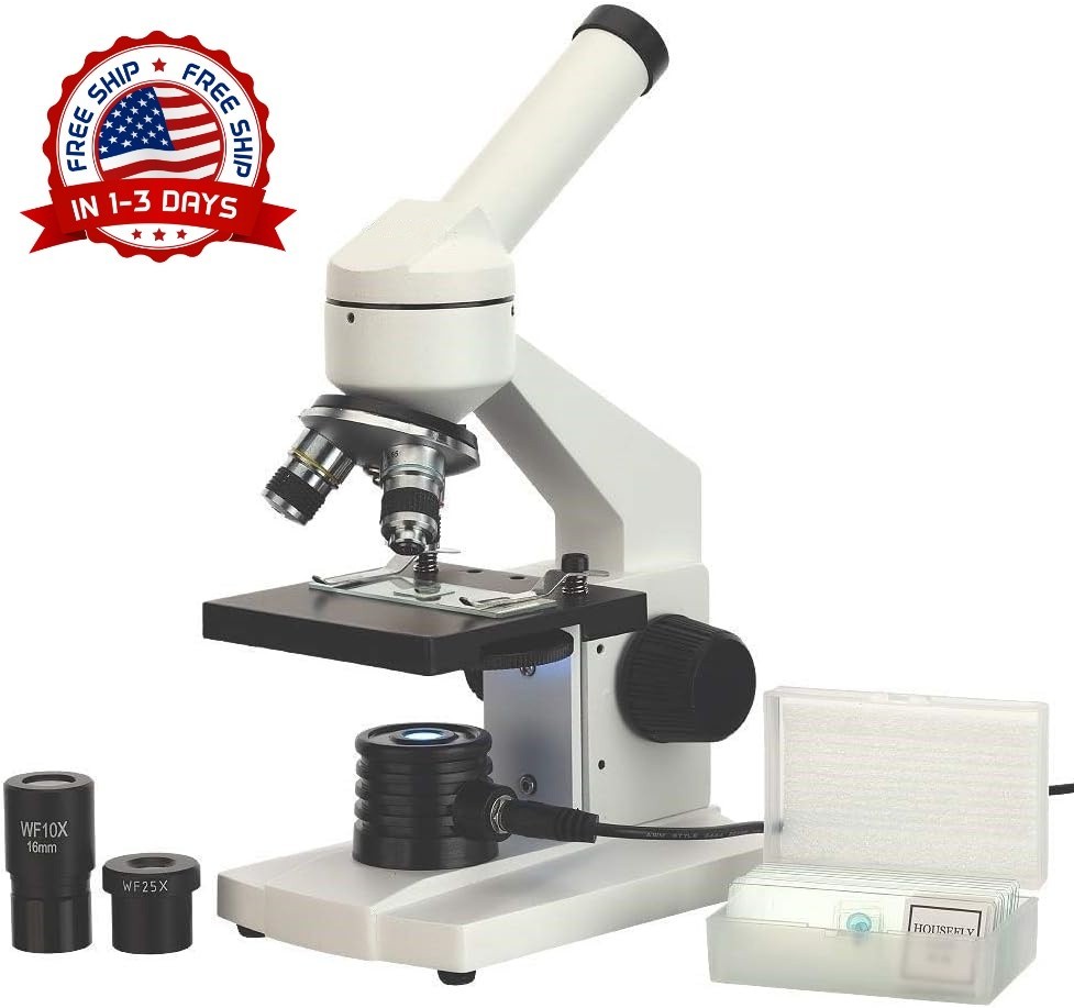 Microscopio compuesto biológico de 40X-1000X con portaobjetos en blanco NUEVO US Microscopio compuesto biológico de 40X-1000X con portaobjetos en blanco NUEVO US